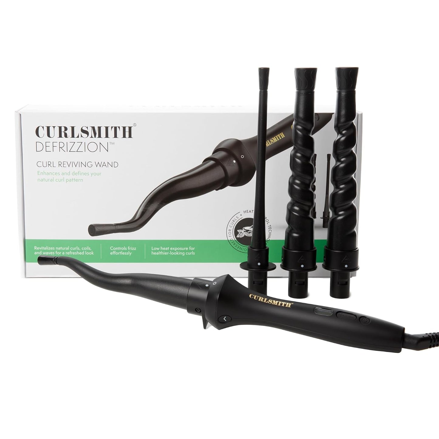 Curlsmith Defrizzion Curl Reviving Wand - Revives & Defines Curls, Dry Styling with Minimal Heat & 4 Different Attachments - For All Curls, Coils & Waves
