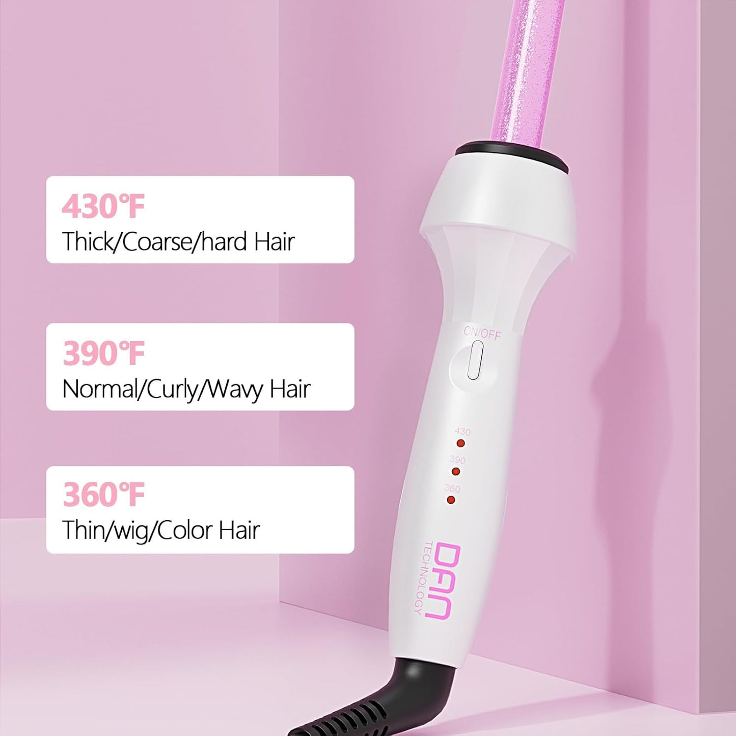 DAN Technology Curling Iron, 1/2 inch, Thin Curling Wand, Adjustable Temperature, Tourmaline Impregnated Ceramic Barrel, Dual Voltage Hair Wand, 60 min Shut Off