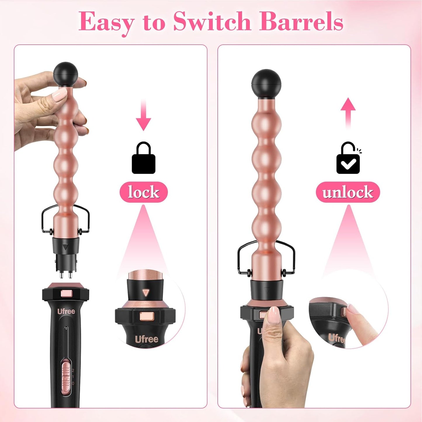 Ufree 7-in-1 Curling Iron Set with Interchangeable Ceramic Barrels, Curling Wand Set with Thermal Brush, Hair Straightener and Wand Curling Iron, Versatile Styling Hair Curlers Set, Gifts for Women
