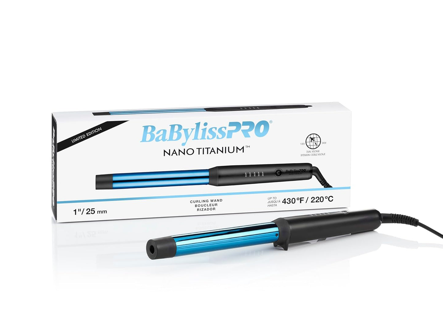 BaBylissPRO Nano Titanium Professional Curling Wand For All Hair Types, Reaches 430 Degrees For Long Lasting Curls