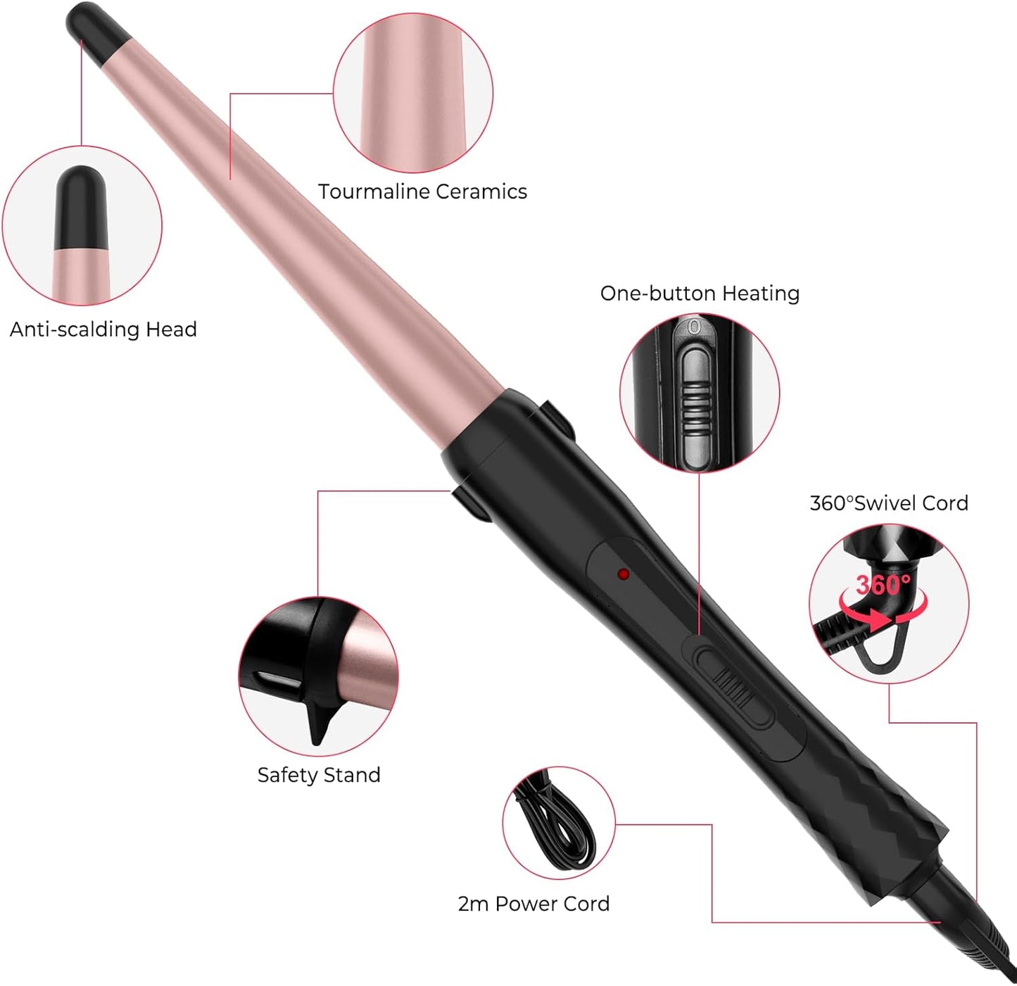 Curling Irons,1 Inch Hair Curling Wand,110V-240V Instant Heating Up to 410℉ Wand Curler,1 Inch Tapered Hair Curlers