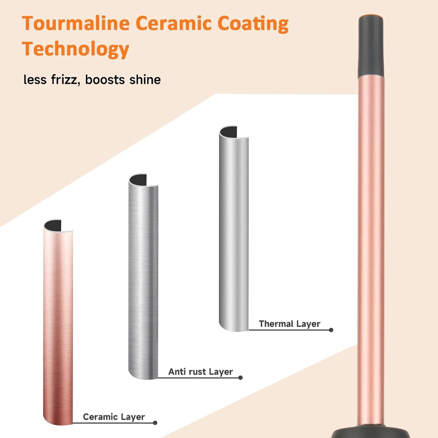3/8 Inch Curling Wand Iron Small Curling Wand Tight Curls Tourmaline Ceramic Barrel for Short & Long Hair Skinny Wand Curler Styler with Clampless 350°F/410°F Temperature Adjustable