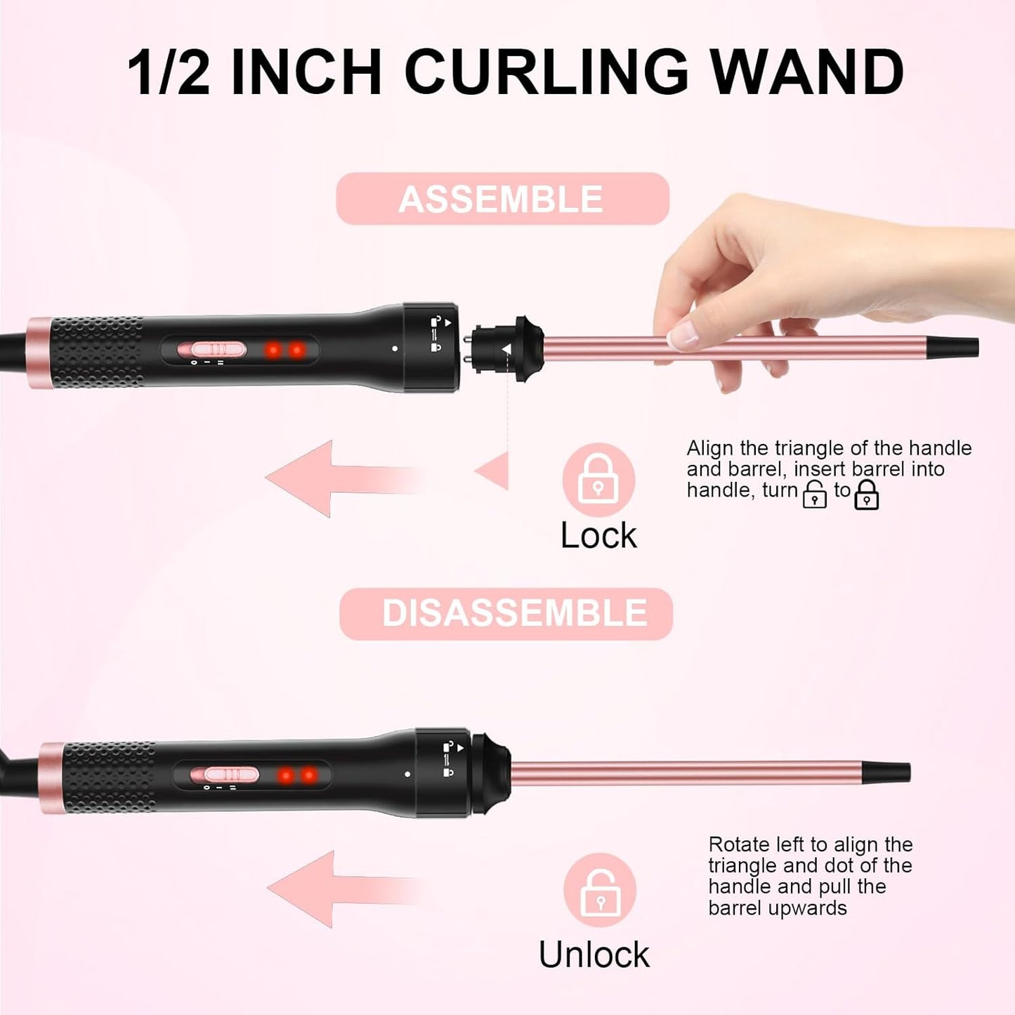Professional 1/2 Inch Curling Iron, Tiny Curling Wand for Short & Long Hair, Small Ceramic Barrel Curling Iron Wand with 2 Temperature, Include Heat Protective Glove & 2 Clips