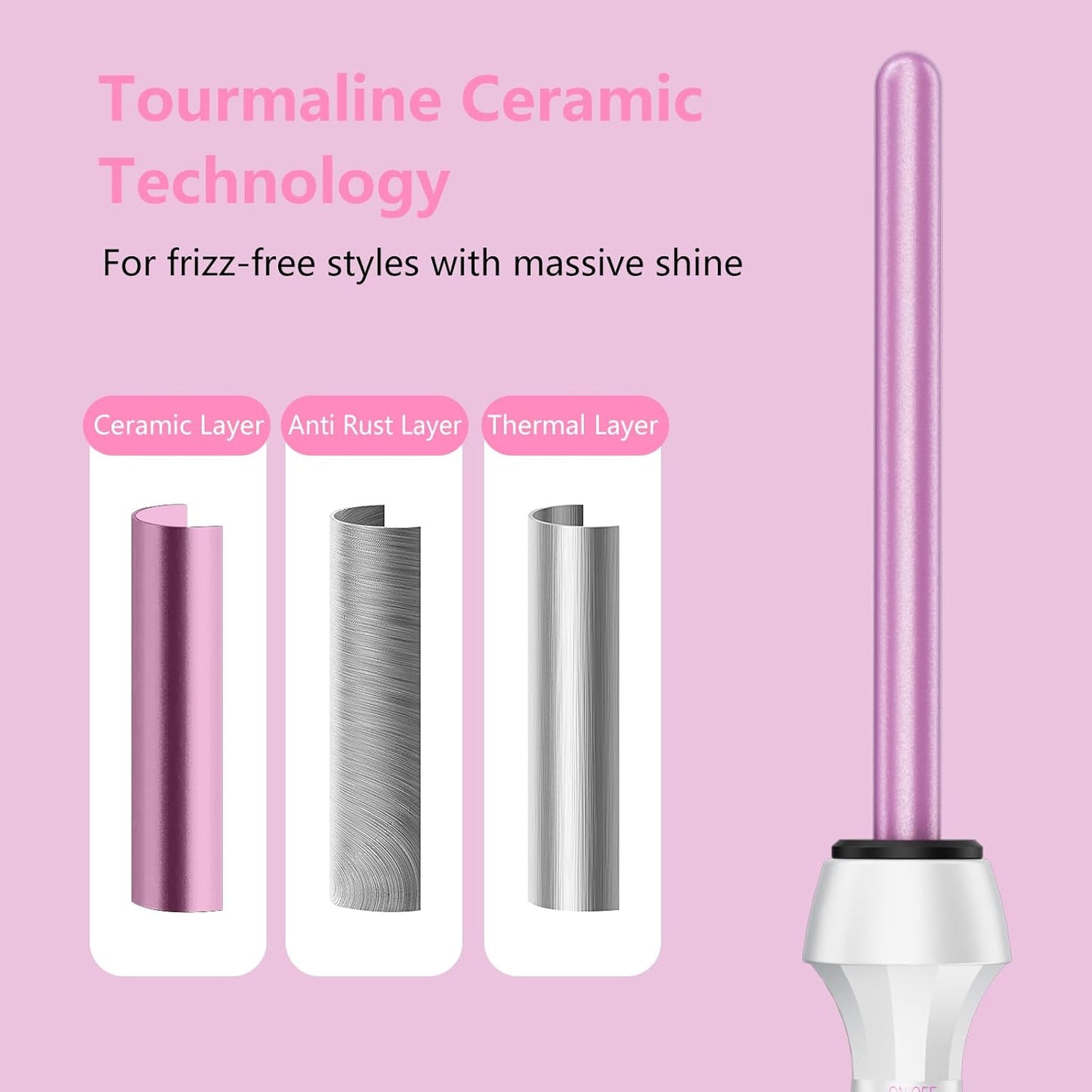 DAN Technology Curling Iron, 1/2 inch, Thin Curling Wand, Adjustable Temperature, Tourmaline Impregnated Ceramic Barrel, Dual Voltage Hair Wand, 60 min Shut Off