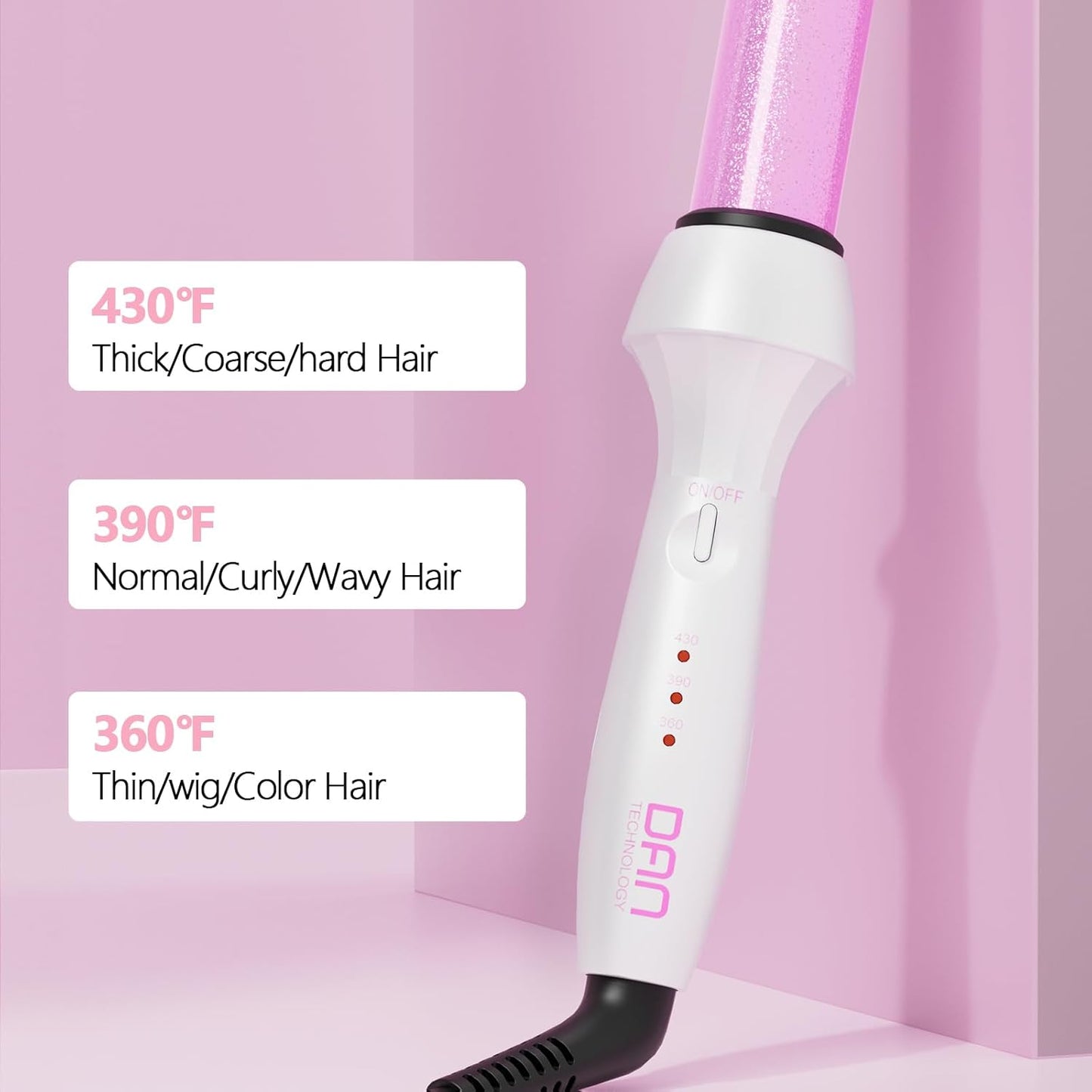 DAN Technology Curling Wand, 1 inch, Temperature Adjustable, Tourmaline Impregnated Ceramic Barrel, Dual Voltage, 60 min Shut Off, Curling Iron for Natural Curls and Long-lasting Hairstyles