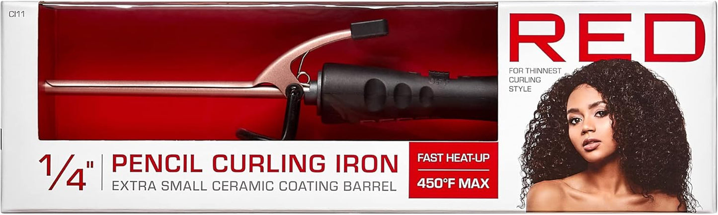 Red by Kiss 1/4 Inch Thin Curling Iron, Pencil Curling Iron, Extra Small Ceramic Coating Barrel, Skinny Curling Iron Wand for Long & Short Hair