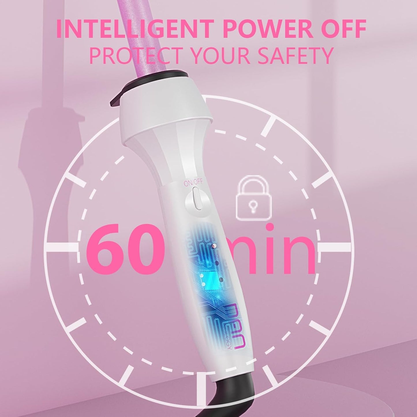 DAN Technology Curling Iron, 1/2 inch, Thin Curling Wand, Adjustable Temperature, Tourmaline Impregnated Ceramic Barrel, Dual Voltage Hair Wand, 60 min Shut Off