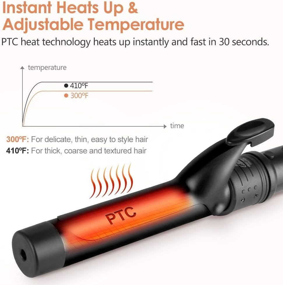 6-in-1 Curling Iron, Professional Instant Heat Up Hair Curling Wand Set with 6 Interchangeable Ceramic Barrels (0.35'' to 1.25'') and 2 Temperature Adjustments, Heat Protective Glove & 2 Clips