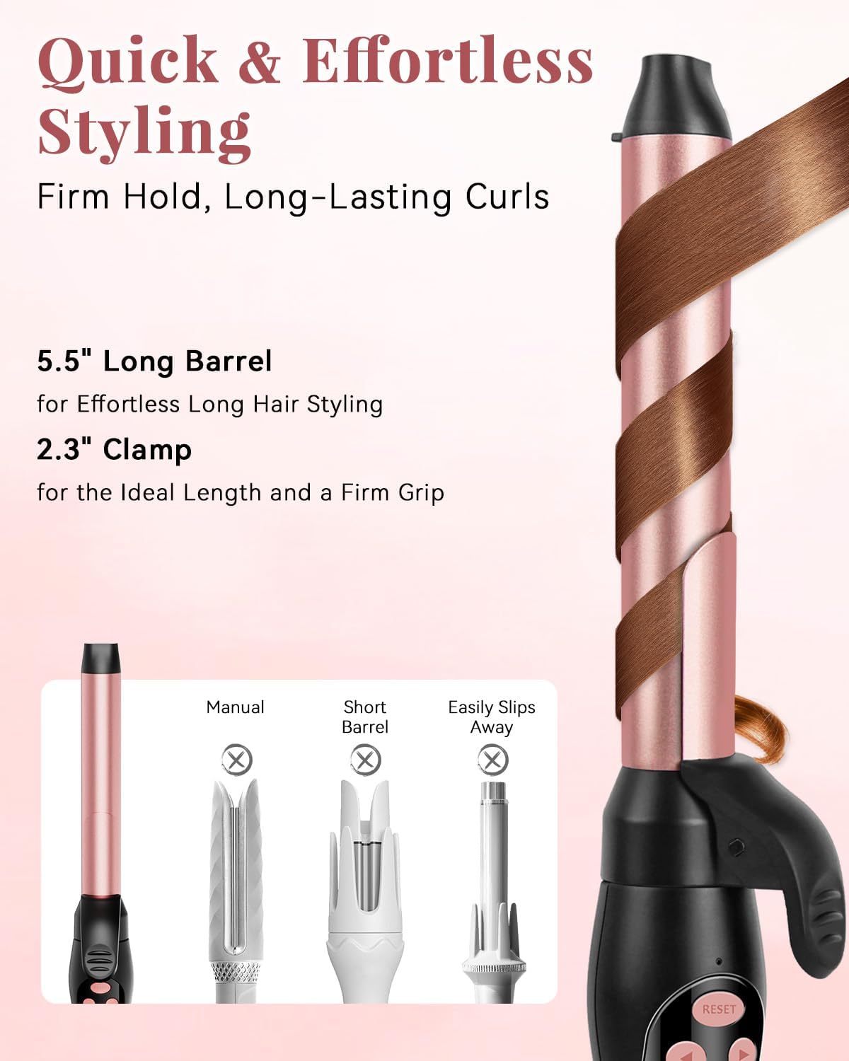 Ufree Automatic Rotating Curling Iron – 1 Inch Ceramic Barrel Curling Wand for Medium to Long Hair & Beach Waves, Self-Spinning Hair Curler with LCD Display 250°F–430°F, Dual Voltage, Rose Gold