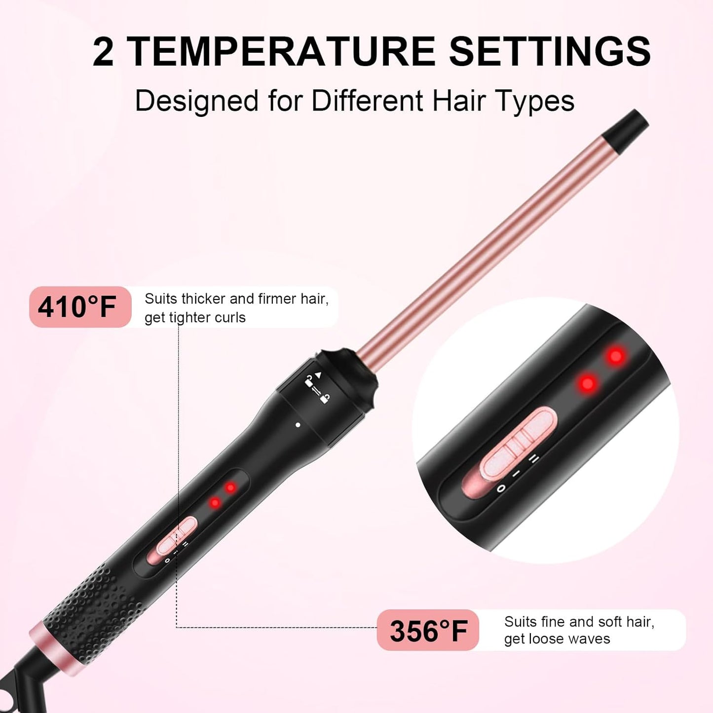 Professional 1/2 Inch Curling Iron, Tiny Curling Wand for Short & Long Hair, Small Ceramic Barrel Curling Iron Wand with 2 Temperature, Include Heat Protective Glove & 2 Clips