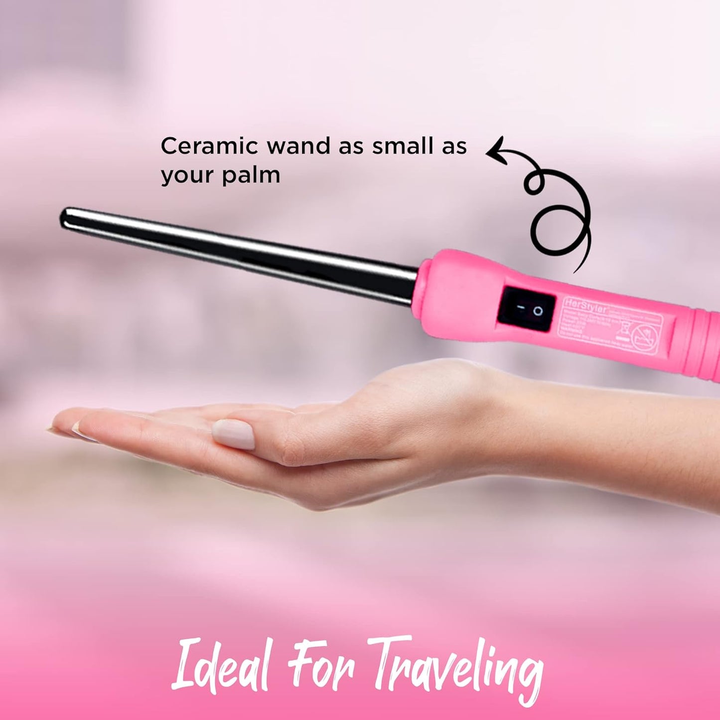 Herstyler Baby Curls Small Curling Wand - Mini Curling Iron - 1/2 to 3/4 Tapered - Small Barrel - Skinny - Pink