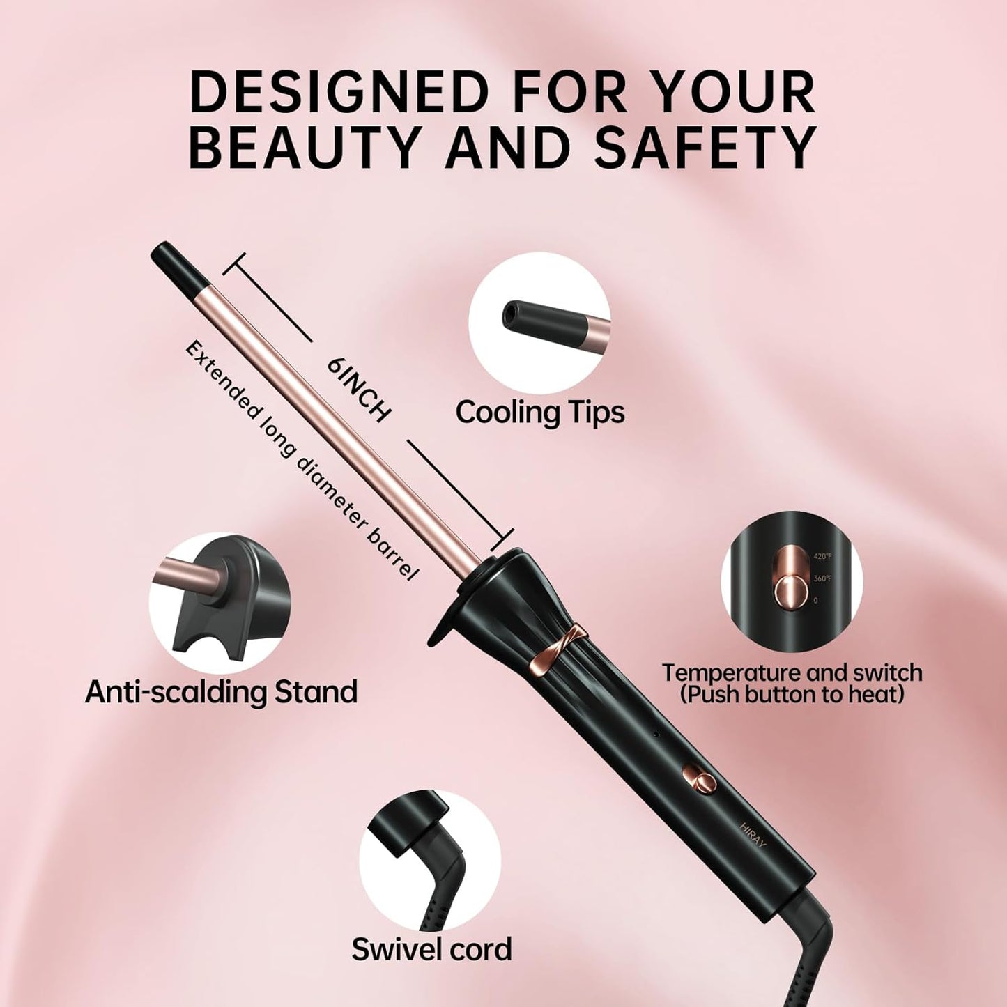 HIRAY 3/8 Inch Curling Iron,9mm Tiny Curling Wand,Ceramic Small Barrel Curling Iron with Adjustable Temperature,Fast Heating,for Short & Long Hair