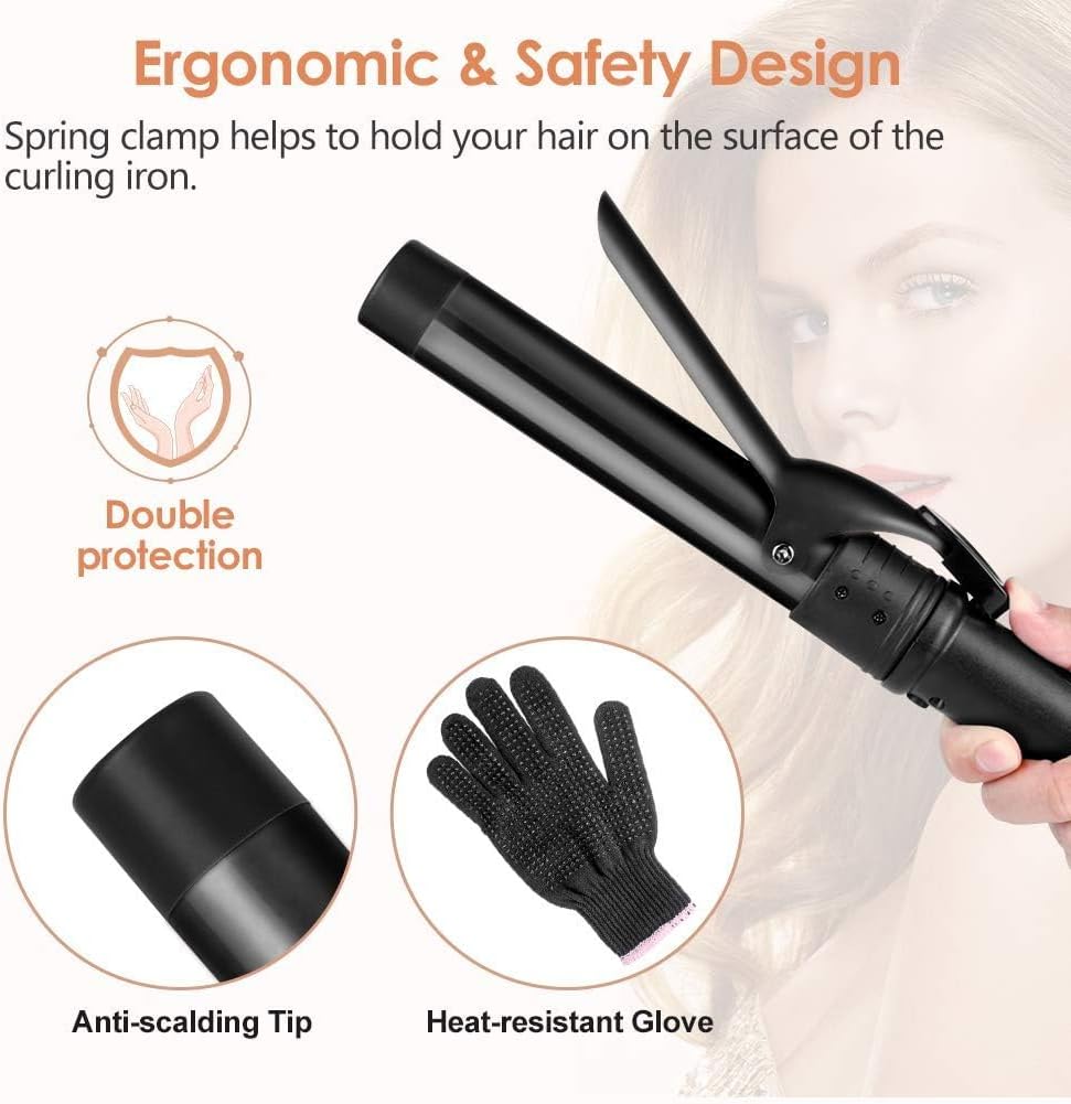 6-in-1 Curling Iron, Professional Instant Heat Up Hair Curling Wand Set with 6 Interchangeable Ceramic Barrels (0.35'' to 1.25'') and 2 Temperature Adjustments, Heat Protective Glove & 2 Clips