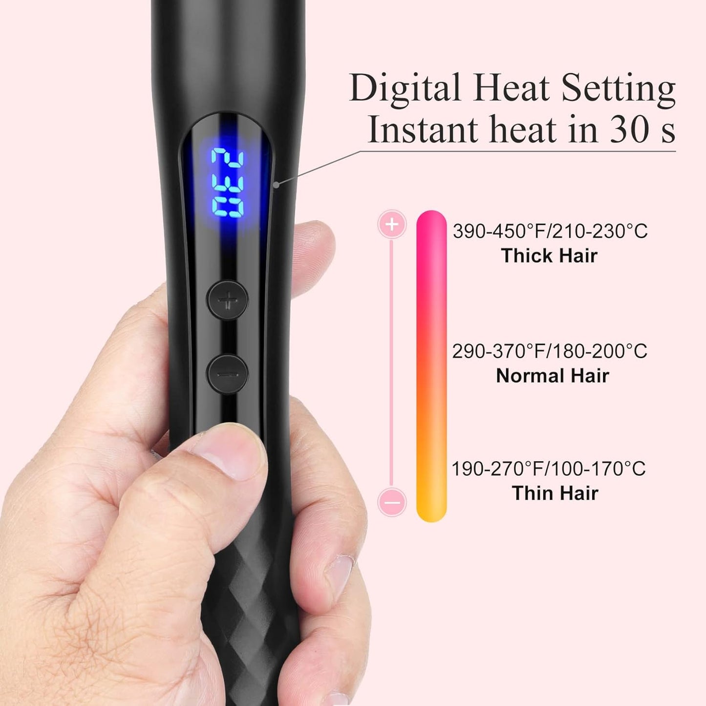 Hair Curling Wand, 0.5-1Inch Tapered Curling Iron, Professional Ceramic Hair Curler Wand with Adjustable Digital Temperature, Dual Voltage, Auto Shut-Off