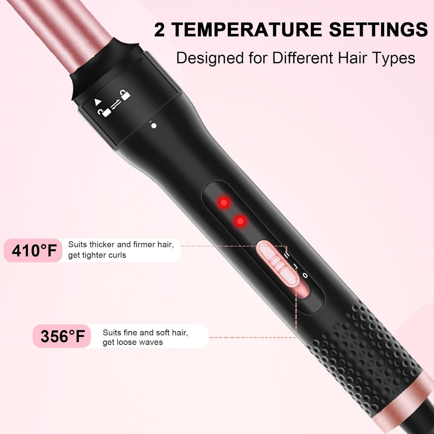 Curling Iron 1 Inch, Professional Long Barrel Hair Curling Wand with 2 Heat Settings, Ceramic Coating Barrel Curler Wand for All Hair Types, Include Heat Protective Glove & 2 Clips