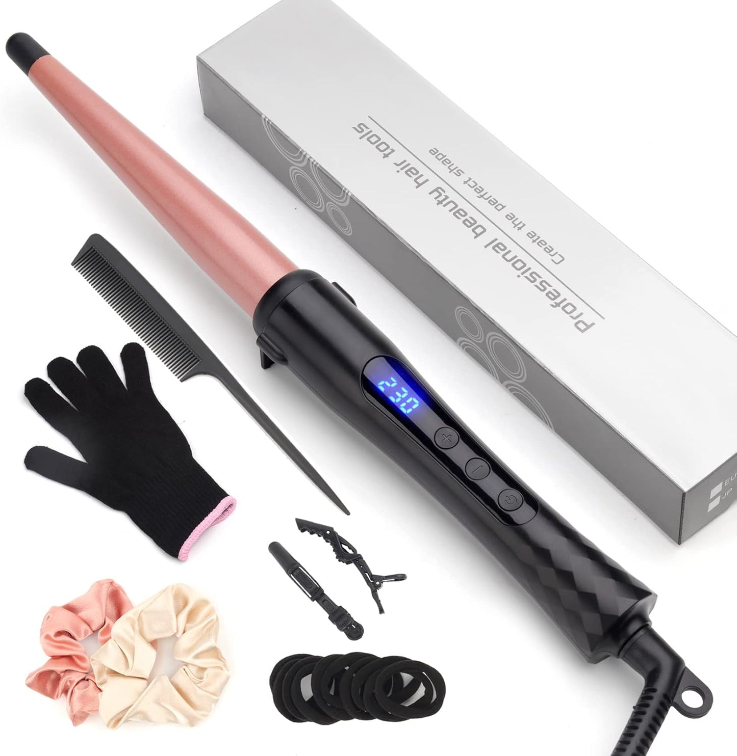Hair Curling Wand, 0.5-1Inch Tapered Curling Iron, Professional Ceramic Hair Curler Wand with Adjustable Digital Temperature, Dual Voltage, Auto Shut-Off