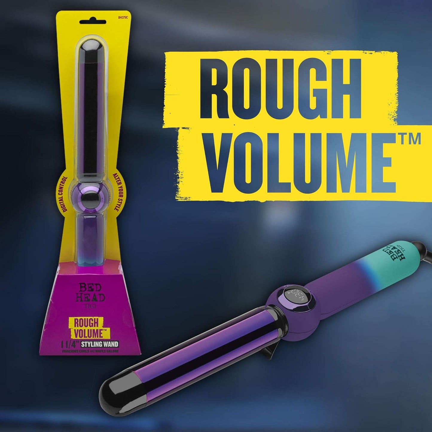 Bed Head Rough Volume Digital Hair Curling Wand | Fast Heat Up and Massive Shine, (1-1/4 in)