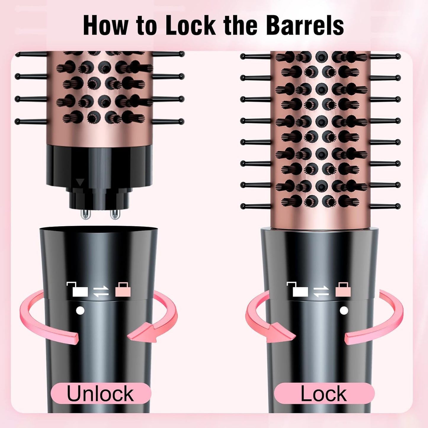Bo'laiya 5 in 1 Curling Wand Set with Curling Brush and Temperature Display, 4 Interchangeable Ceramic Curling Wand(0.4'' - 1.3'') and Heat Protective Glove & 2 Clips -Rose Gold
