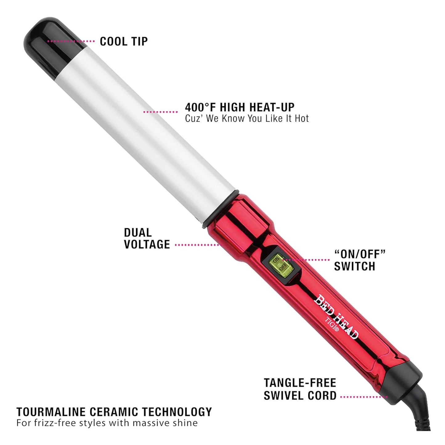 Bed Head Curlipops Clamp-Free Curling Iron | For Tousled Curls, Massive Shine, and Frizz Free Styles | Easy-to-Use Curling Wand for All Hair Types (1-1/4 in)