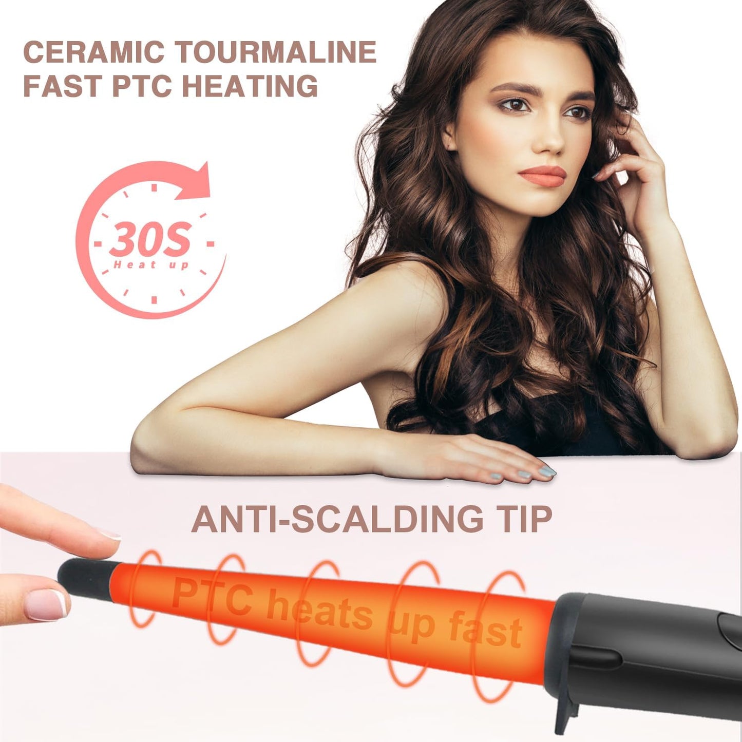 Hair Curling Wand, 1/2-1 Inch Tapered Curling Iron, Professional Ceramic Hair Curler Wand for Long & Short Hair, Curling Iron with 2 Temperature, Include Heat Protective Glove-Pink