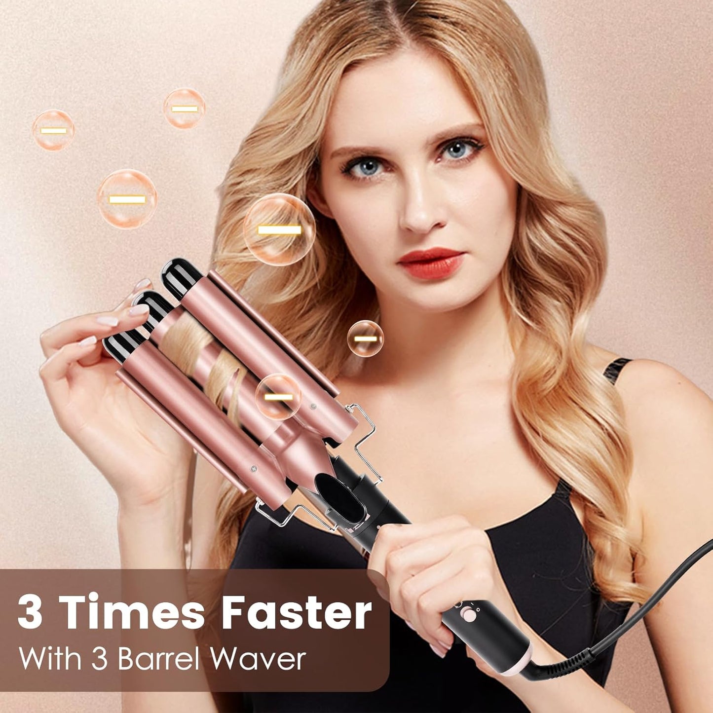 Bo'laiya 5 in 1 Curling Wand Set with Temperature Display, Curling Iron Set with 5 Interchangeable Ceramic Curling Wands, Instant Heat Up, Suitable for All Hair Types (Rose Gold)