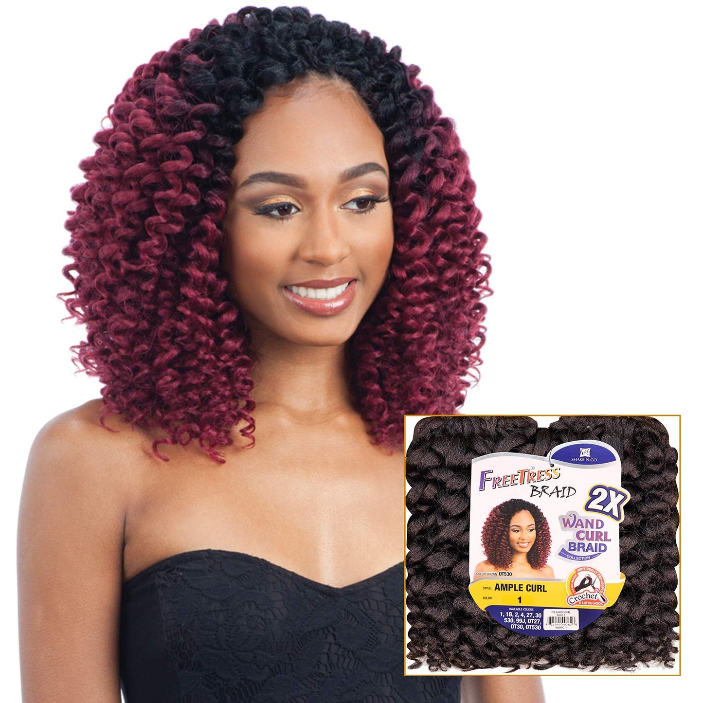AMPLE CURL (1 Jet Black) - Freetress 2X Wand Curly Crochet Braid Collection