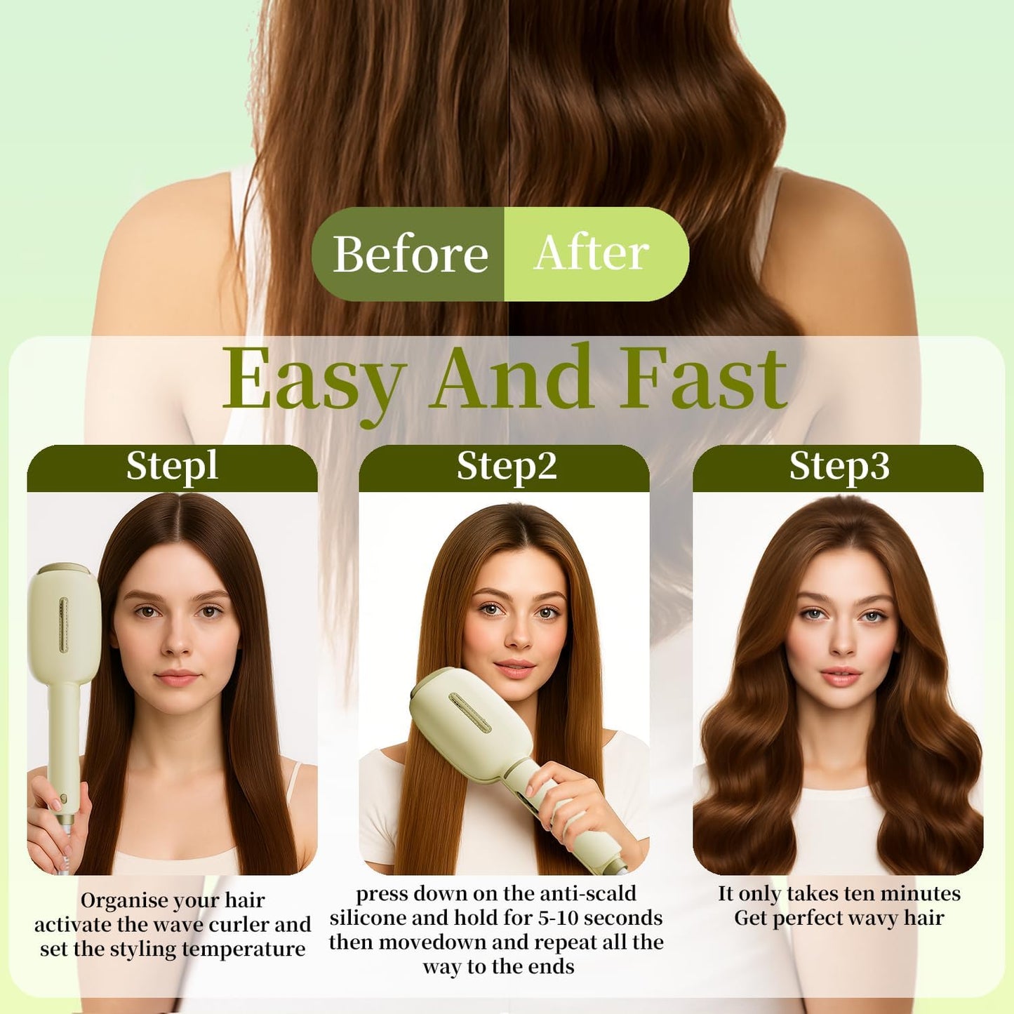 Waves Curling Wands - Curling Iron Hair Crimper Waver, Ionic Deep Waver Hair Curler Tool with Ceramic 3 Barrel for All Hair Types, Easy to Use, Long-Lasting Waves, Beige