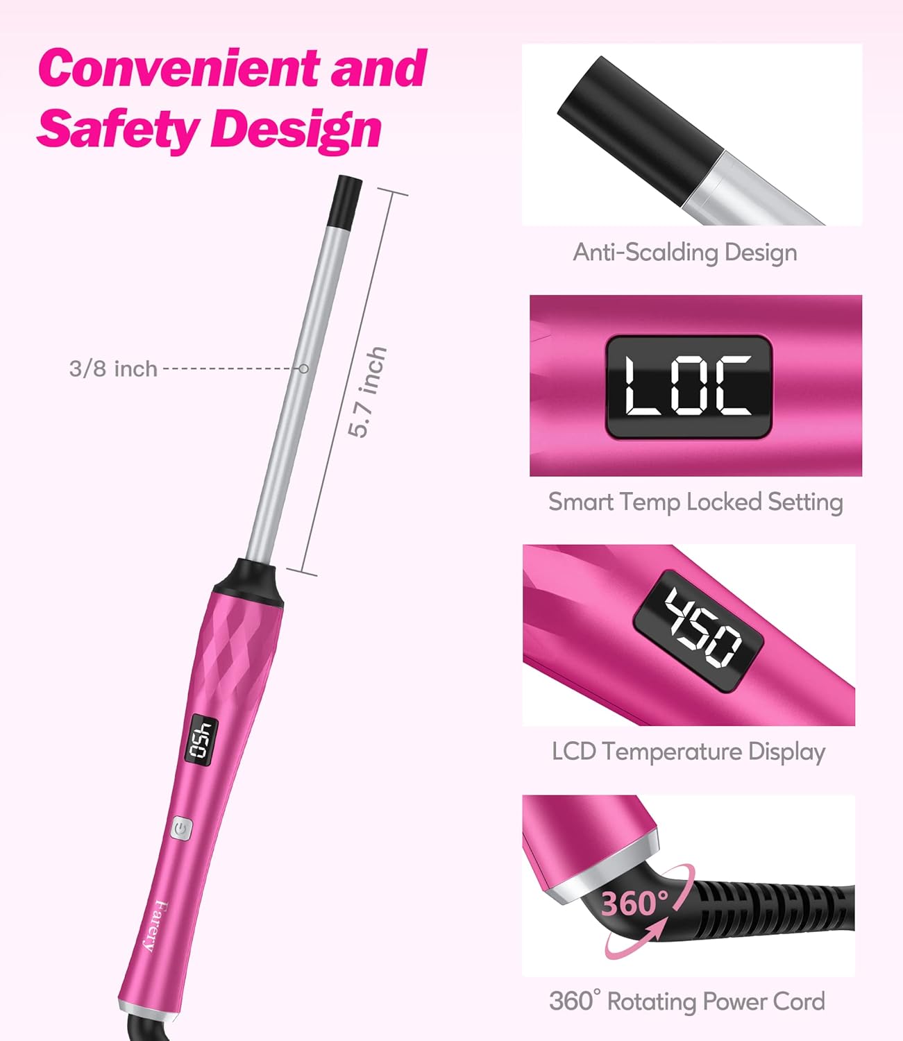 Small Curling Wand, 3/8 Inch Curling Iron for Short & Long Hair, Ceramic Small Barrel Curling Iron with Argan Oil & Keratin Infused, 30s Fast Heat Up, 12 Adjustable Temperature, Glove Included