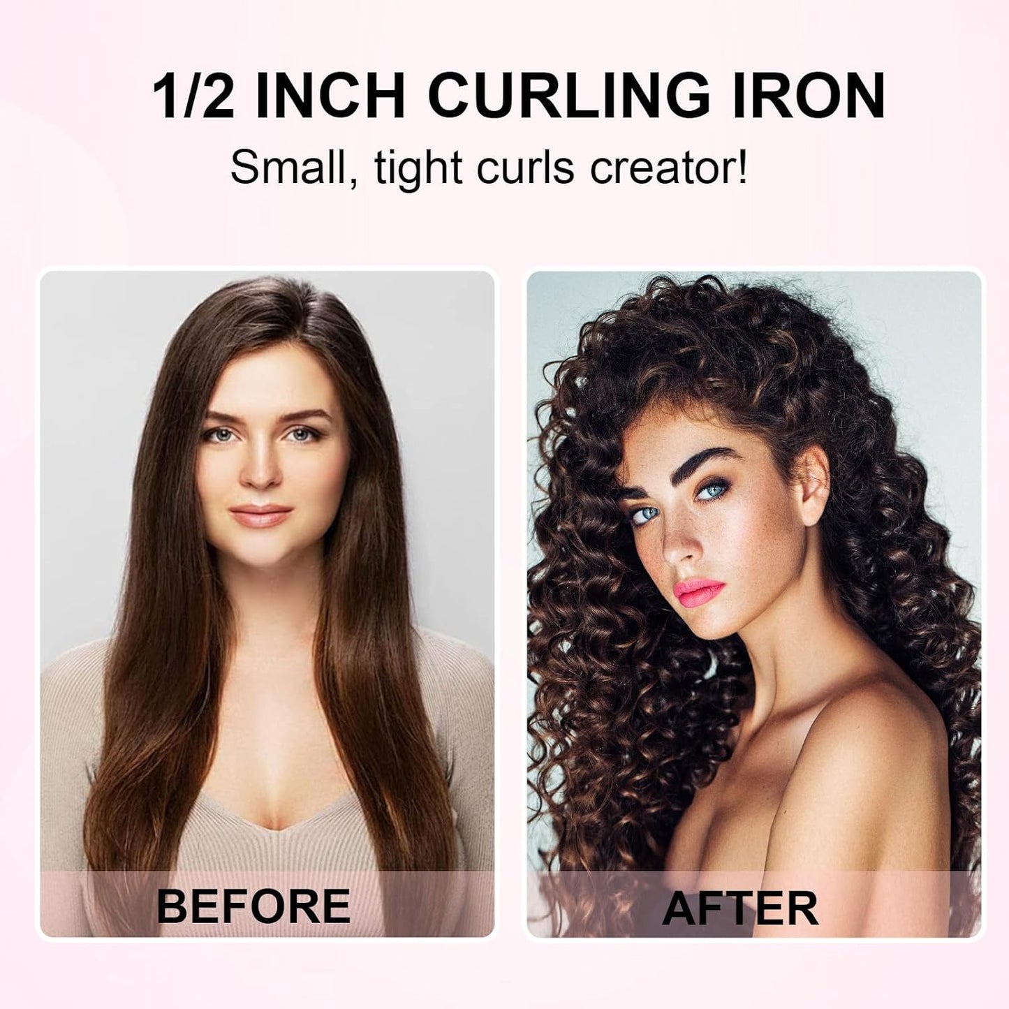Professional 1/2 Inch Curling Iron, Tiny Curling Wand for Short & Long Hair, Small Ceramic Barrel Curling Iron Wand with 2 Temperature, Include Heat Protective Glove & 2 Clips