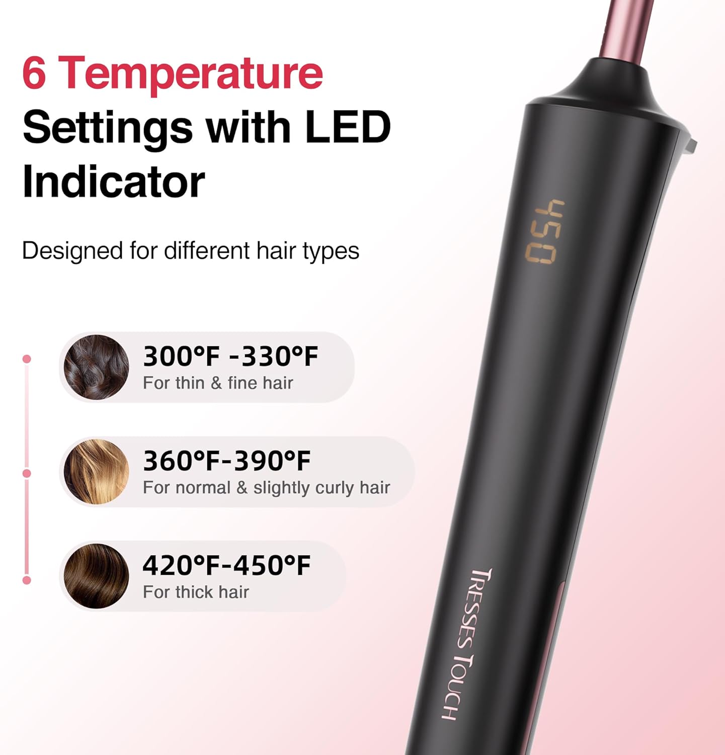 Small Curling Iron 2/5 Inch, Tresses Touch Curling Iron Wand for Short & Long Hair, 10 mm Ceramic Small Barrel Hair Curler with Adjustable Temperature, Include Heat Resistant Glove & Clip (Rose Gold)