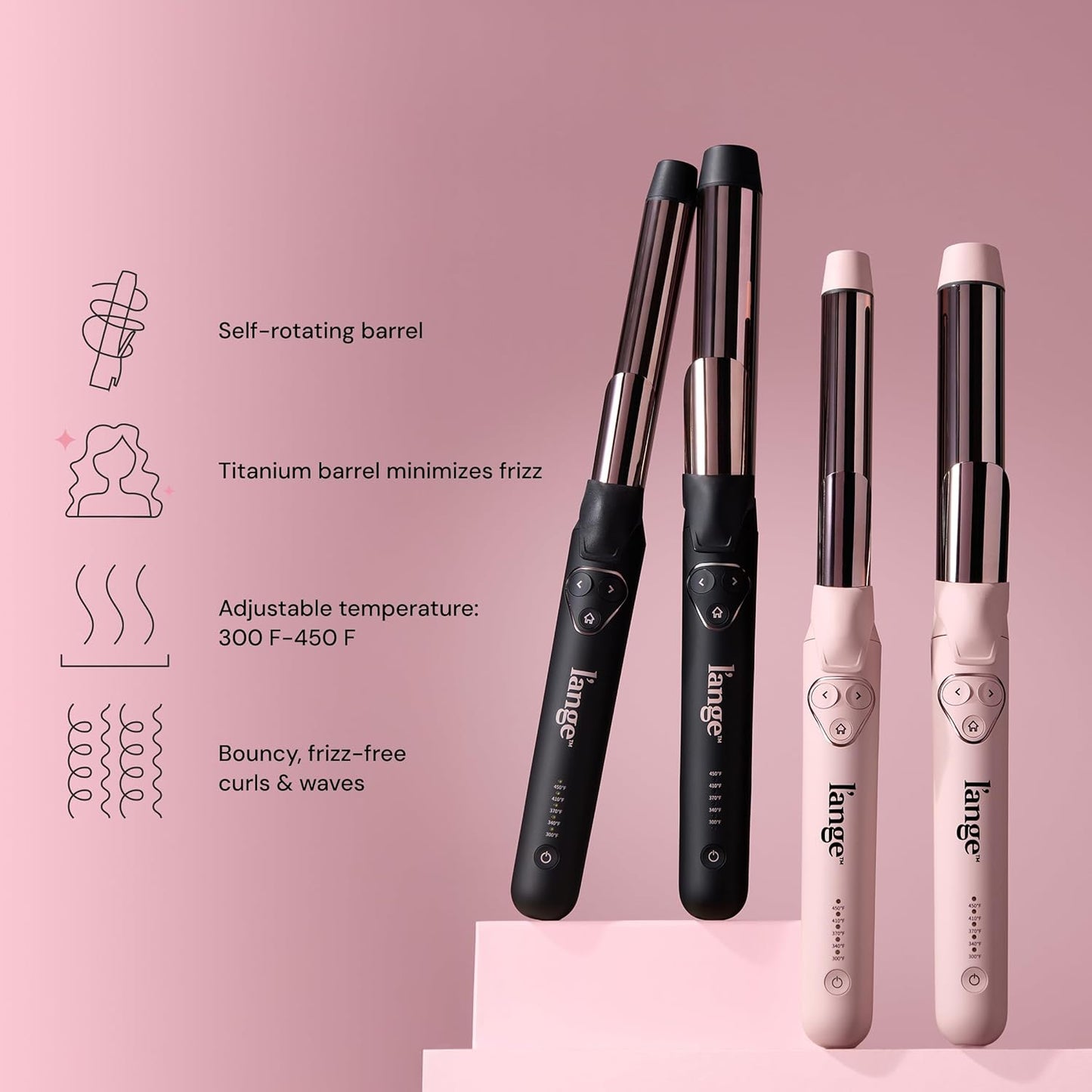 L'ANGE HAIR Le Pirouette 32MM Titanium Rotating Curling Iron Self-Rotating Curler | Curls and Waves for Beginners and Pros | Premium Titanium 1.25 Inch Barrel | Blush