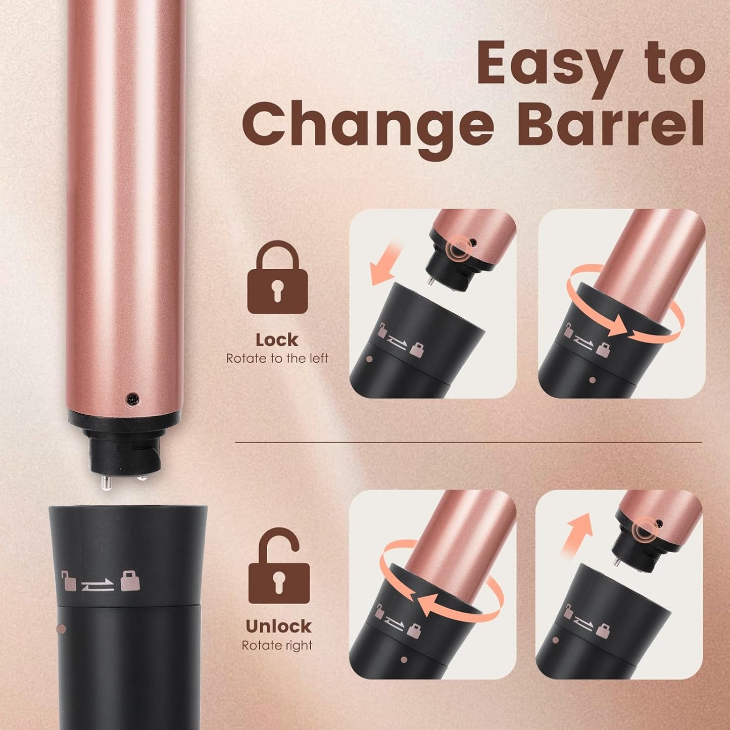 Bo'laiya 5 in 1 Curling Wand Set with Temperature Display, Curling Iron Set with 5 Interchangeable Ceramic Curling Wands, Instant Heat Up, Suitable for All Hair Types (Rose Gold)