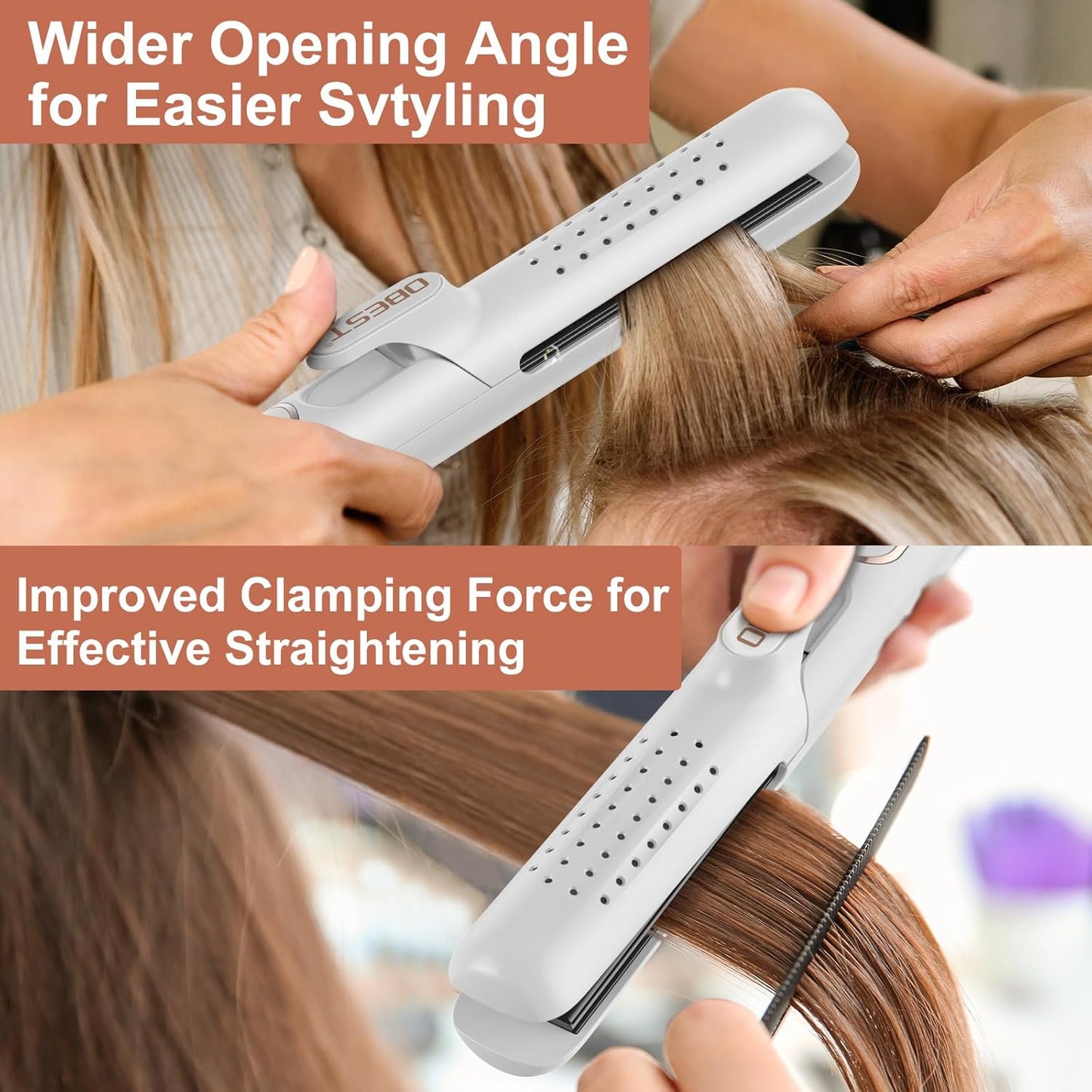 OBEST 360° Airflow Styler | 2-in-1 Curling Wand & Flat Iron Professional Hair Straightener and Curler with Cooling Air Vents to Lock in Style, Adjustable Temp,Dual Voltage Portable for Travel (White)