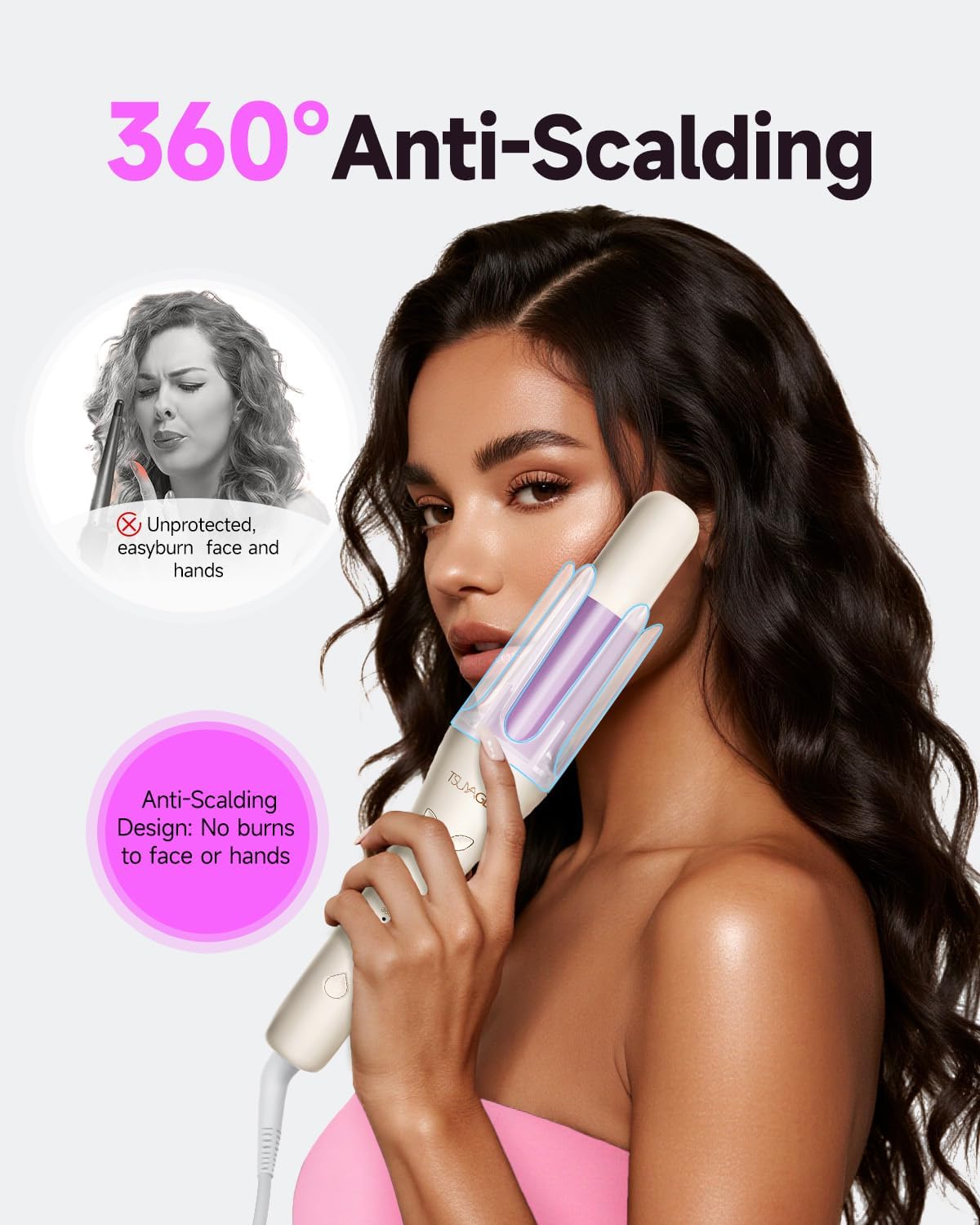 Automatic Hair Curler, 1 1/4 Inch Rotating Curling Iron with 3 Temp, 500 Million Ionic, 2-Way Rotation,10S Fast Heating, Anti-Scald, Anti-Tangle Rotating Curling Wand for Long Hair