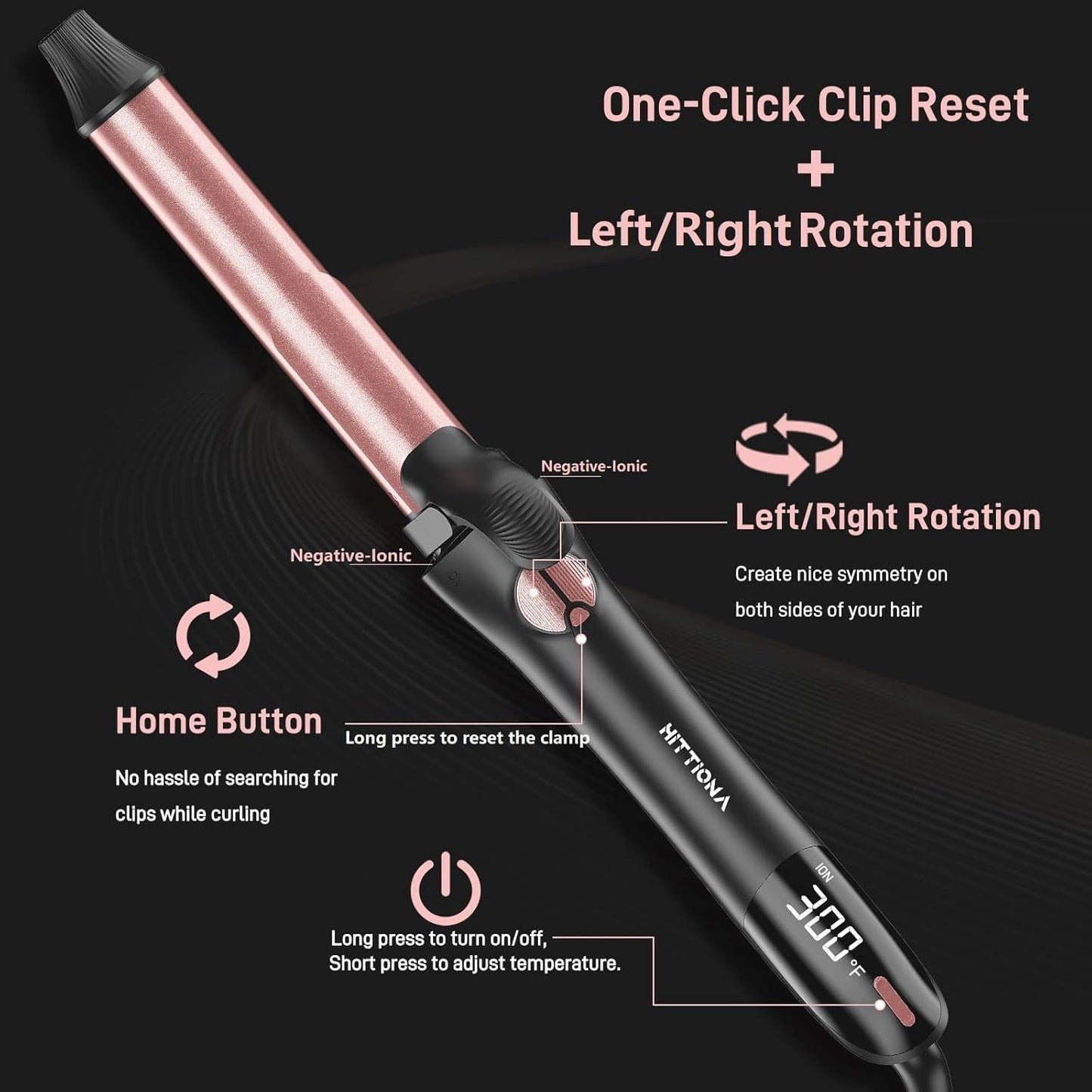 Rotating Curling Iron - 3 in1 Automatic Curling Iron with Interchangeable CurlingWand, 3/4, 1 1/4, 1 Inch CurlingIron for Lasting Beach Waves, Adjustable Temp, Instant Heat, Dual Voltage (Rose Gold)