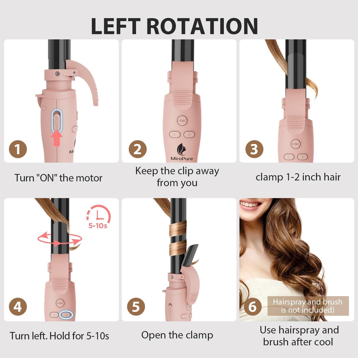 MiroPure Automatic Curling Iron, 1 Inch Ionic Hair Curler, Self Rotating Curling Wand with Longer Barrel for Waves and Curls, Unique Button to Enable/Distable Rotation, Get Rid of Accidentally Hit