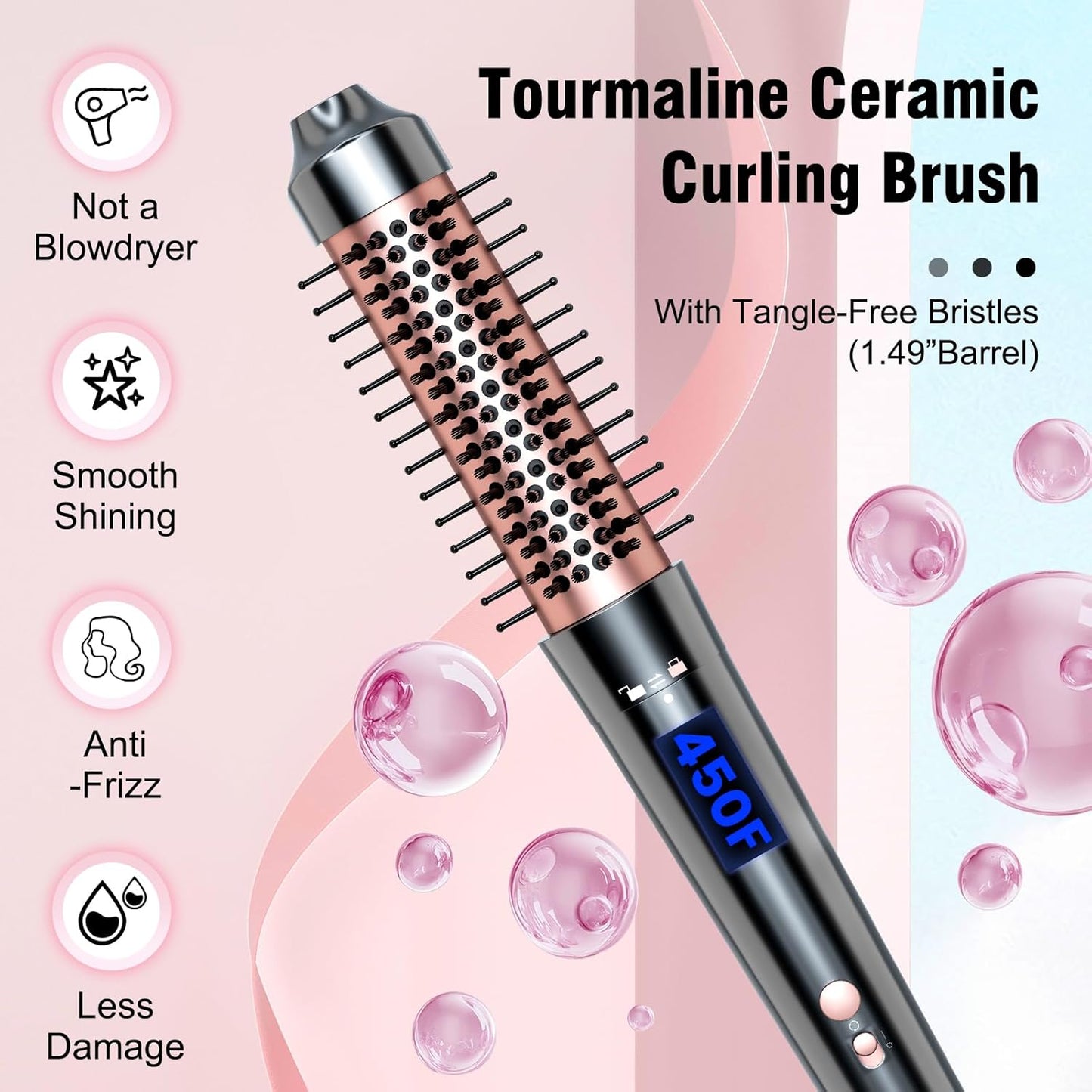 Bo'laiya 5 in 1 Curling Wand Set with Curling Brush and Temperature Display, 4 Interchangeable Ceramic Curling Wand(0.4'' - 1.3'') and Heat Protective Glove & 2 Clips -Rose Gold