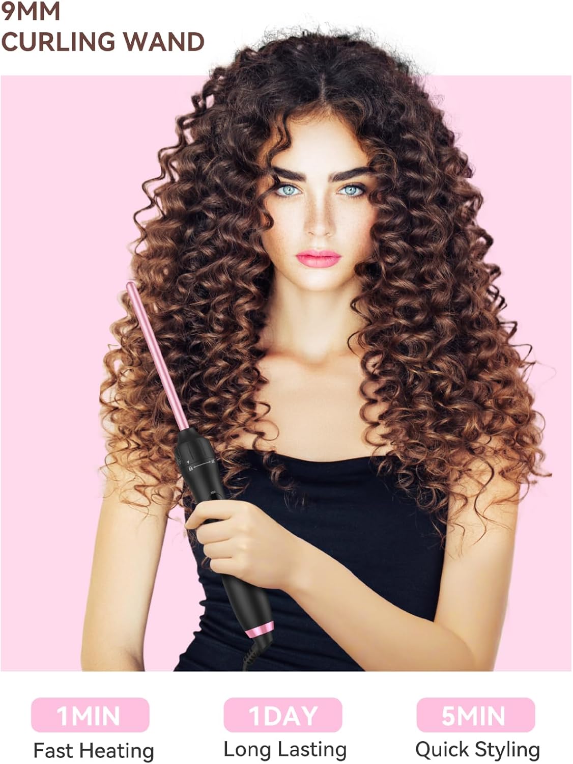 LANDOT 5-in-1 Curling Iron Wand Set: Hair Curler Set with Curling Thermal Brush 1-1/2 inch and 4 Interchangeable Ceramic Curling Wand (0.35”-1.25”) - Instant Heat Up Long Lasting Curls