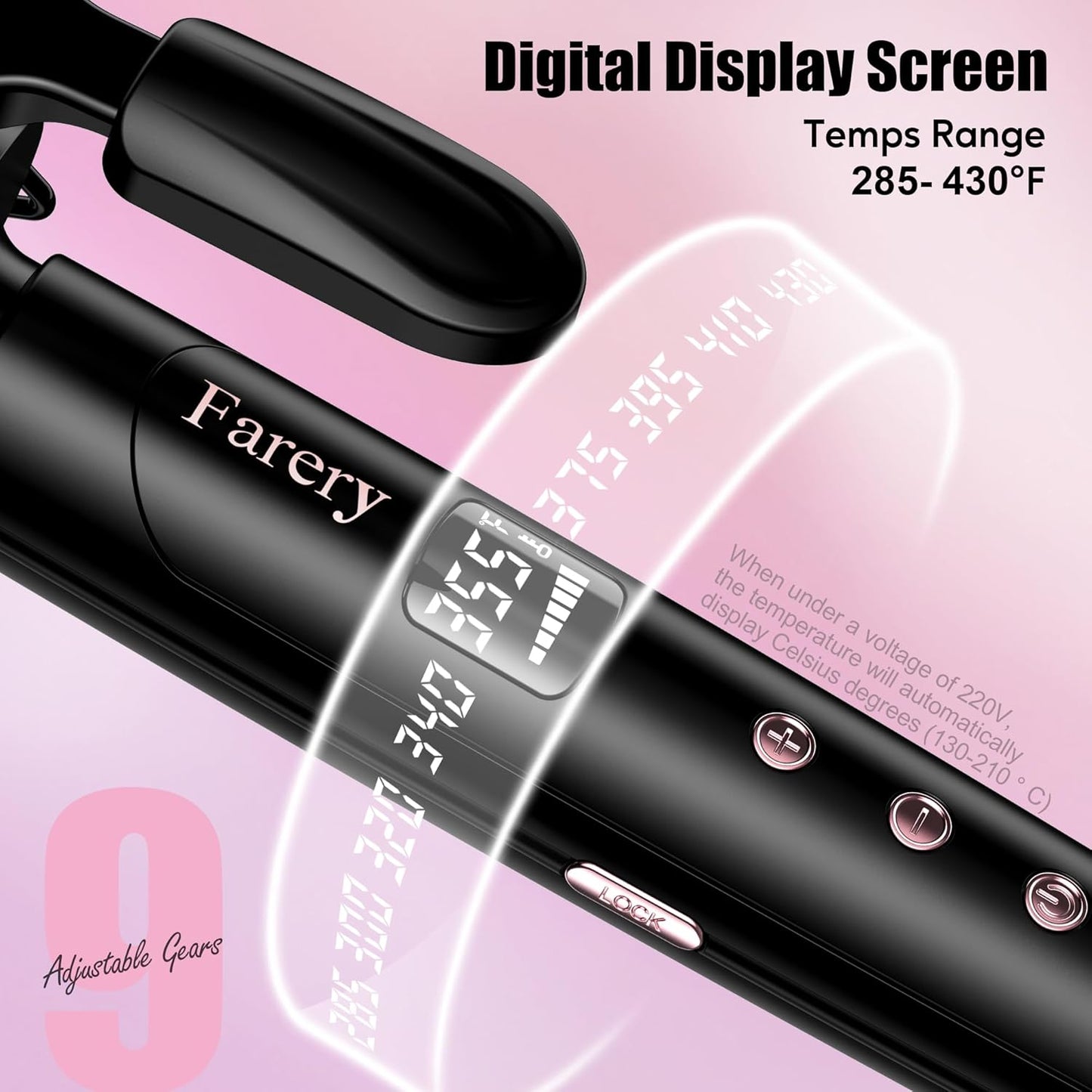 2 inch Curling Iron For Long Hair, Lightweight Large Barrel Curling Iron 2 Inch, Ceramic Curling Wand Infused Argan Oil & Keratin for Bouncy Big Curls, 9 Temps Digital Display & Lock Key, Glove