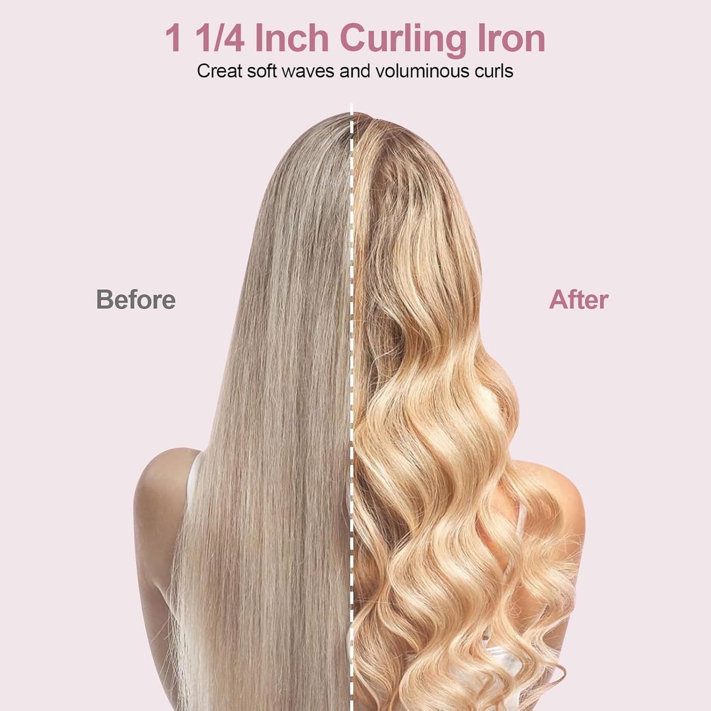 1.25 Inch Curling Iron, Curling Wand for Middle & Long Hair, Ceramic Barrel Curling Irons with Adjustable Temperature, Include Heat Resistant Glove