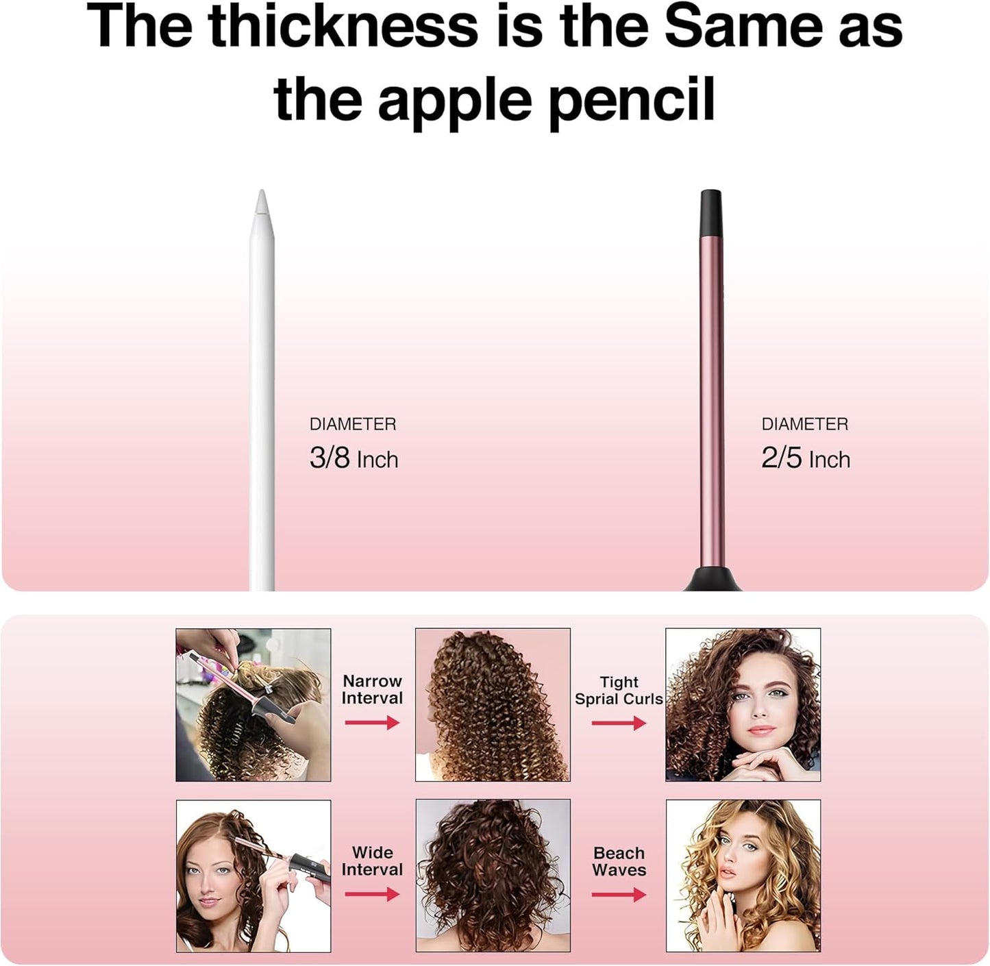 Small Curling Iron 2/5 Inch, Tresses Touch Curling Iron Wand for Short & Long Hair, 10 mm Ceramic Small Barrel Hair Curler with Adjustable Temperature, Include Heat Resistant Glove & Clip (Rose Gold)