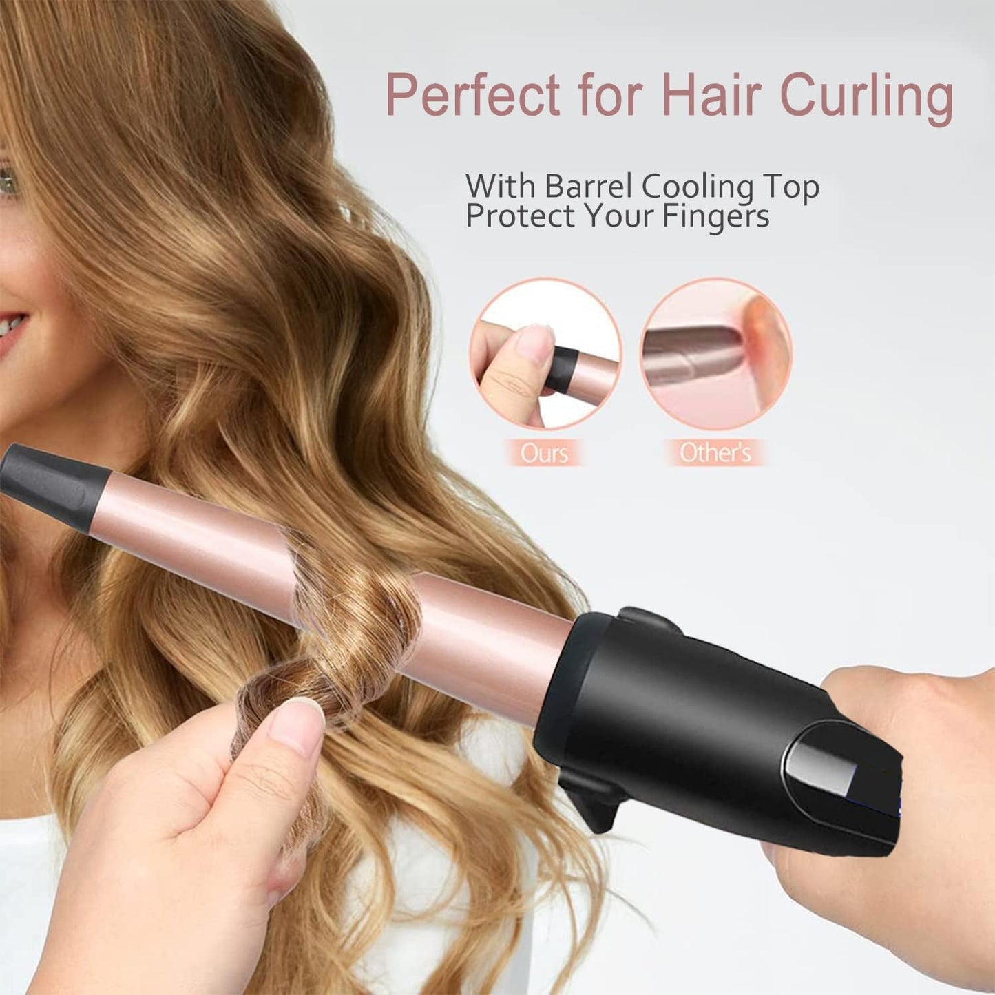 Hair Curling Wand, 0.5-1Inch Tapered Curling Iron, Professional Ceramic Hair Curler Wand with Adjustable Digital Temperature, Dual Voltage, Auto Shut-Off