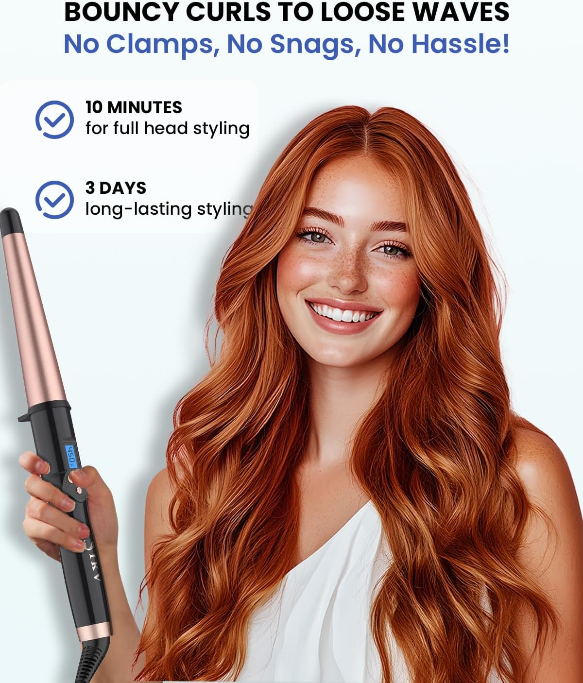 Dual Voltage Tapered Curling Wand for Long Hair,Ceramic Hair Wand Curling Iron 1 ¼-inch to 3/4-inch Beachy Waves,Hair Curler with LCD Display 225-450℉ | Glove Include