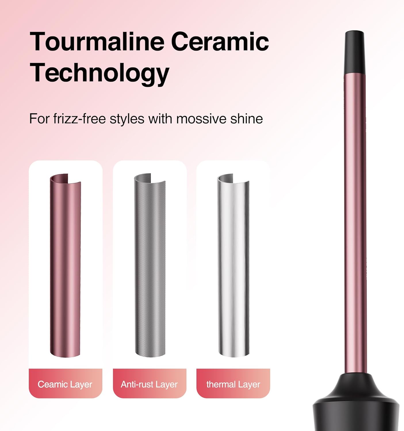 Small Curling Iron 2/5 Inch, Tresses Touch Curling Iron Wand for Short & Long Hair, 10 mm Ceramic Small Barrel Hair Curler with Adjustable Temperature, Include Heat Resistant Glove & Clip (Rose Gold)
