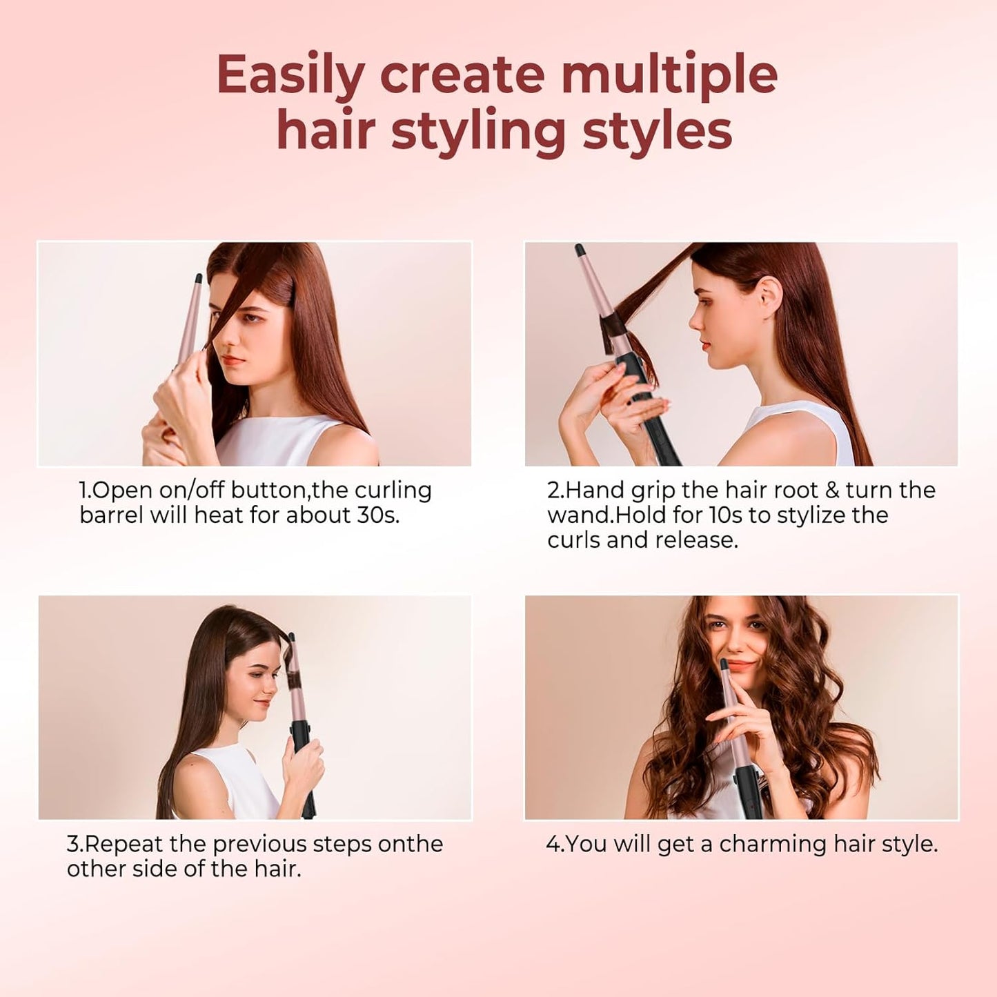 Curling Irons,1 Inch Hair Curling Wand,110V-240V Instant Heating Up to 410℉ Wand Curler,1 Inch Tapered Hair Curlers