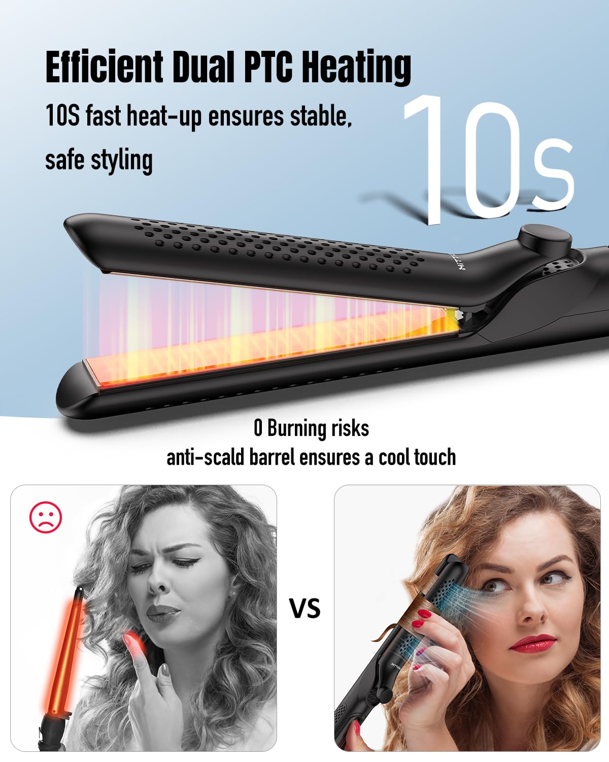 360° Airflow Styler Curling Iron - 1.25 Inch Hair Straightener and Curler 2 in 1 with Vented Cool Air to Lock in Style, Extra Long Flat Iron Curling Wand, 5 Temps & Dual Voltage for Travel