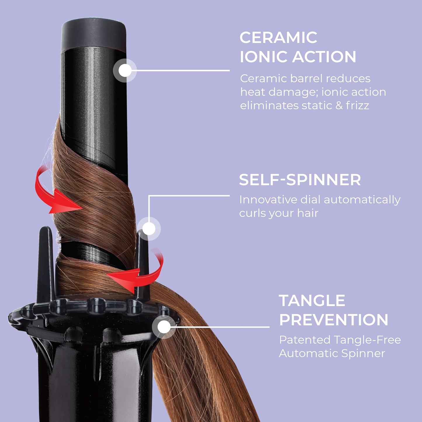 KISS Instawave Deluxe Automatic Rotating Curling Iron, Ceramic Ionic Technology, Tangle Prevention, 2-Way Rotation, Dual Heat Settings up to 420°F, 1” Curling Wand, 2-Year Warranty - Black & White