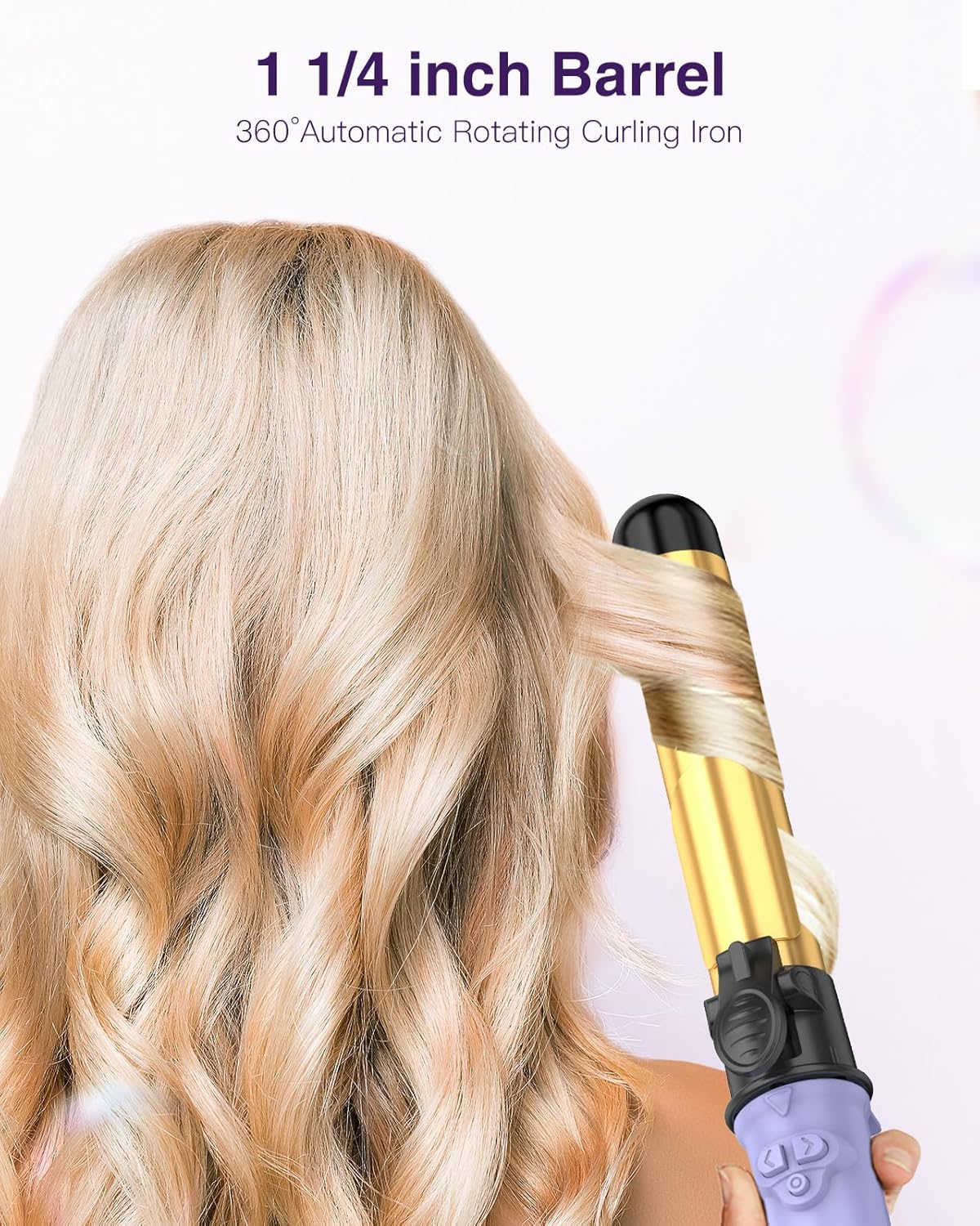 Rotating Curling Iron, ZAVAREA 1 1/4 Inch Automatic Curling Iron Self Curling Wand with Extra Long Barrel for Medium and Long Hair, Dual Voltage Auto Rotating Hair Curler for Curls and Waves