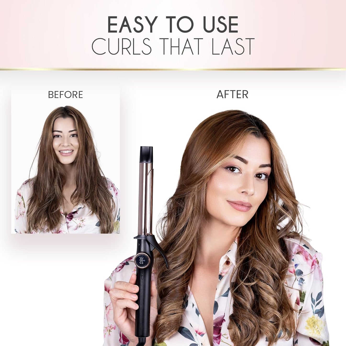 ELLA BELLA® Compact Curling Iron 1 Inch - Professional Curling Wand with Dual Voltage, Ceramic Tourmaline Coating, for Long-Lasting Curls and Reliable Styling