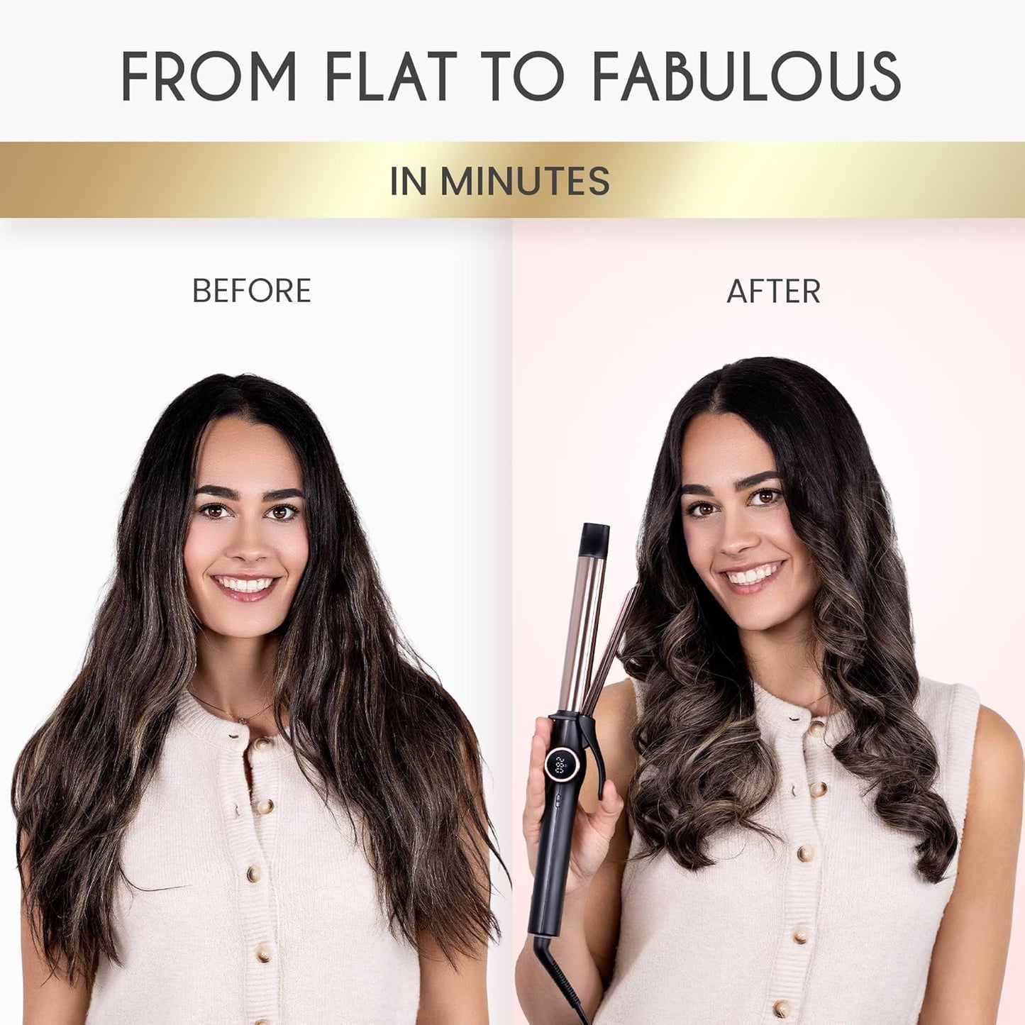 ELLA BELLA® Compact Curling Iron 1 Inch - Professional Curling Wand with Dual Voltage, Ceramic Tourmaline Coating, for Long-Lasting Curls and Reliable Styling